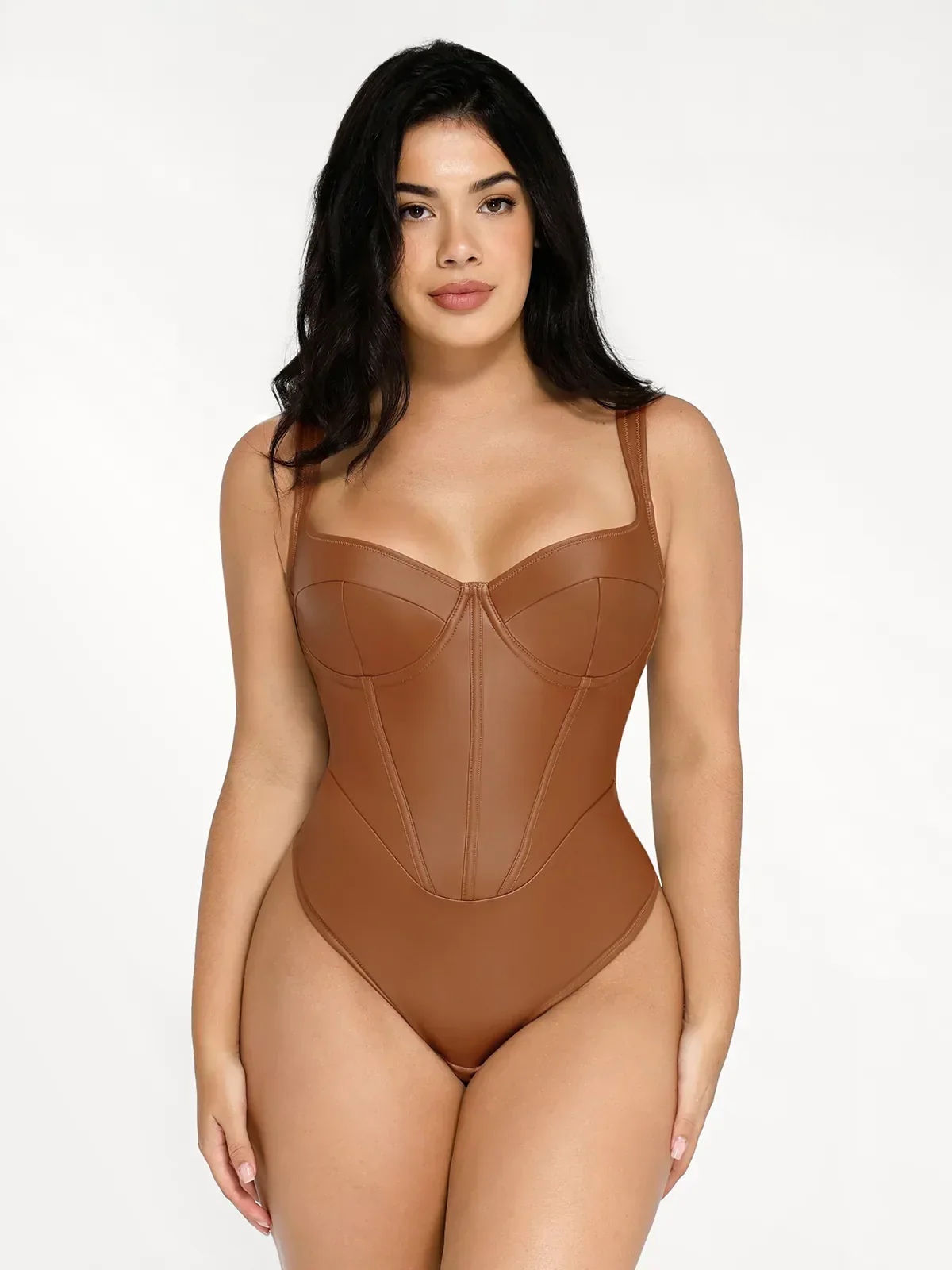 Shapewear Faux Leather Hourglass Corset Bodysuit - Image 9