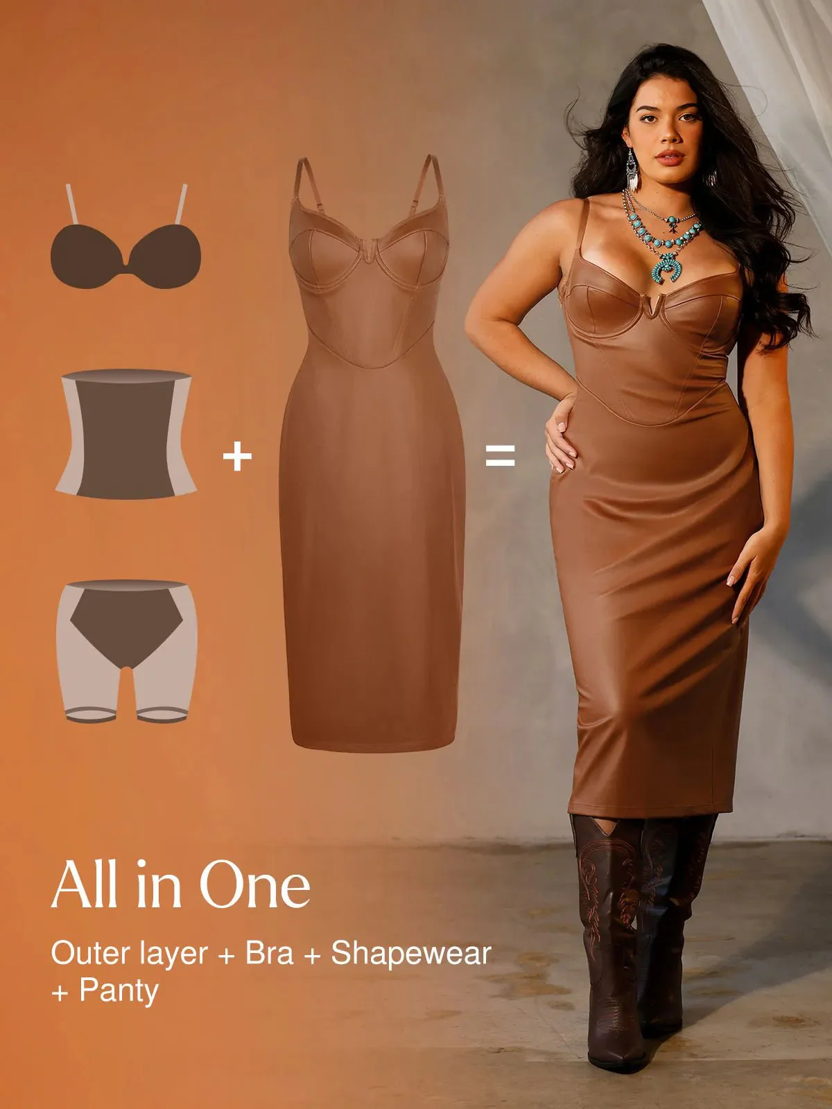 Shapewear Faux Leather Hourglass Corset Midi Dress - Image 12
