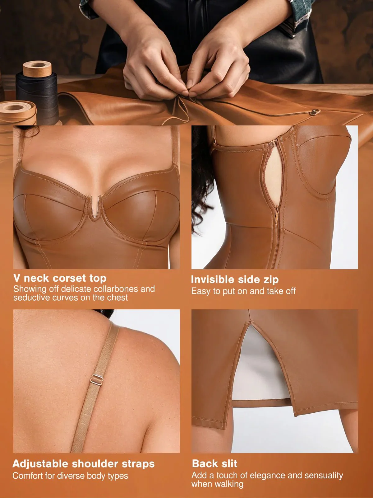 Shapewear Faux Leather Hourglass Corset Midi Dress - Image 13