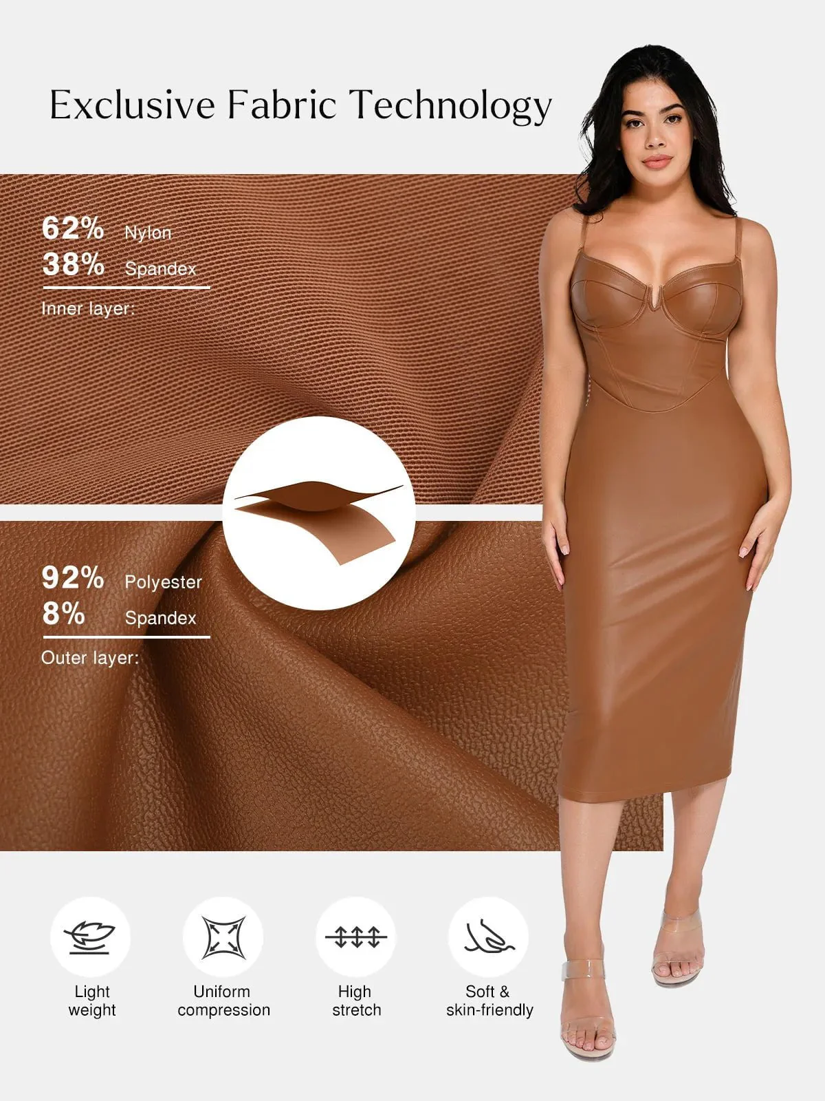 Shapewear Faux Leather Hourglass Corset Midi Dress - Image 14