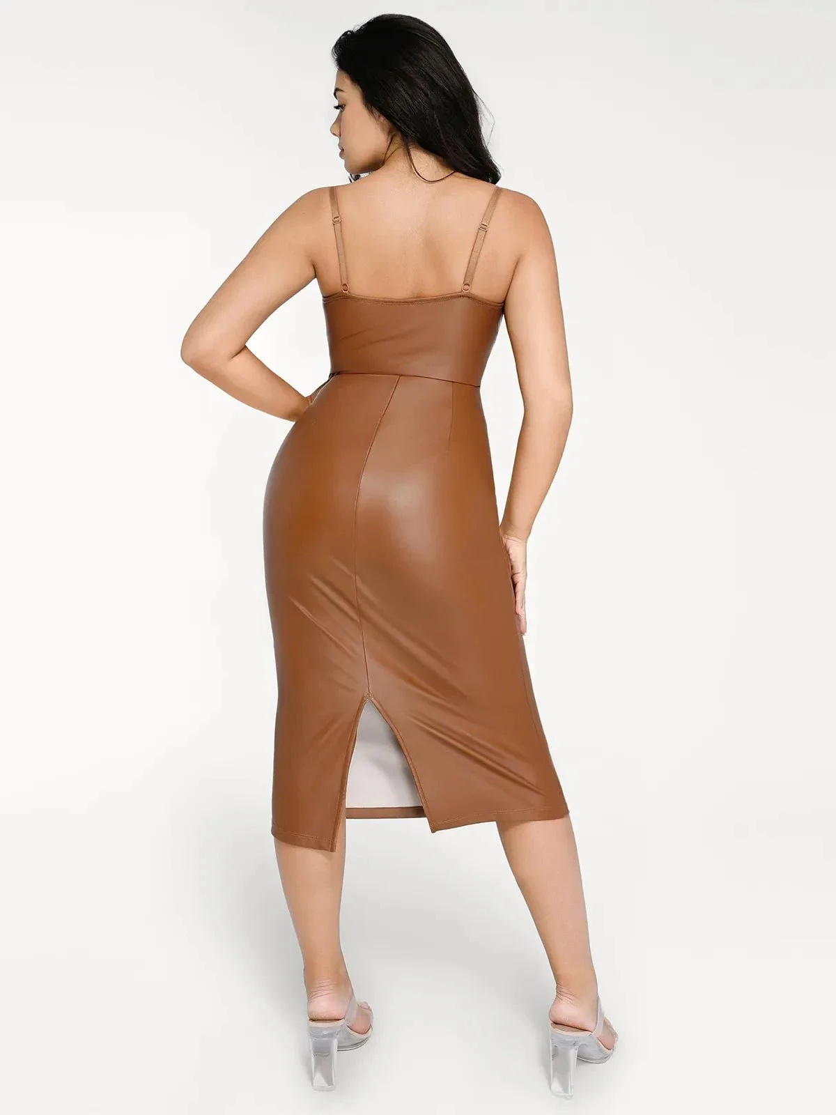 Shapewear Faux Leather Hourglass Corset Midi Dress - Image 15