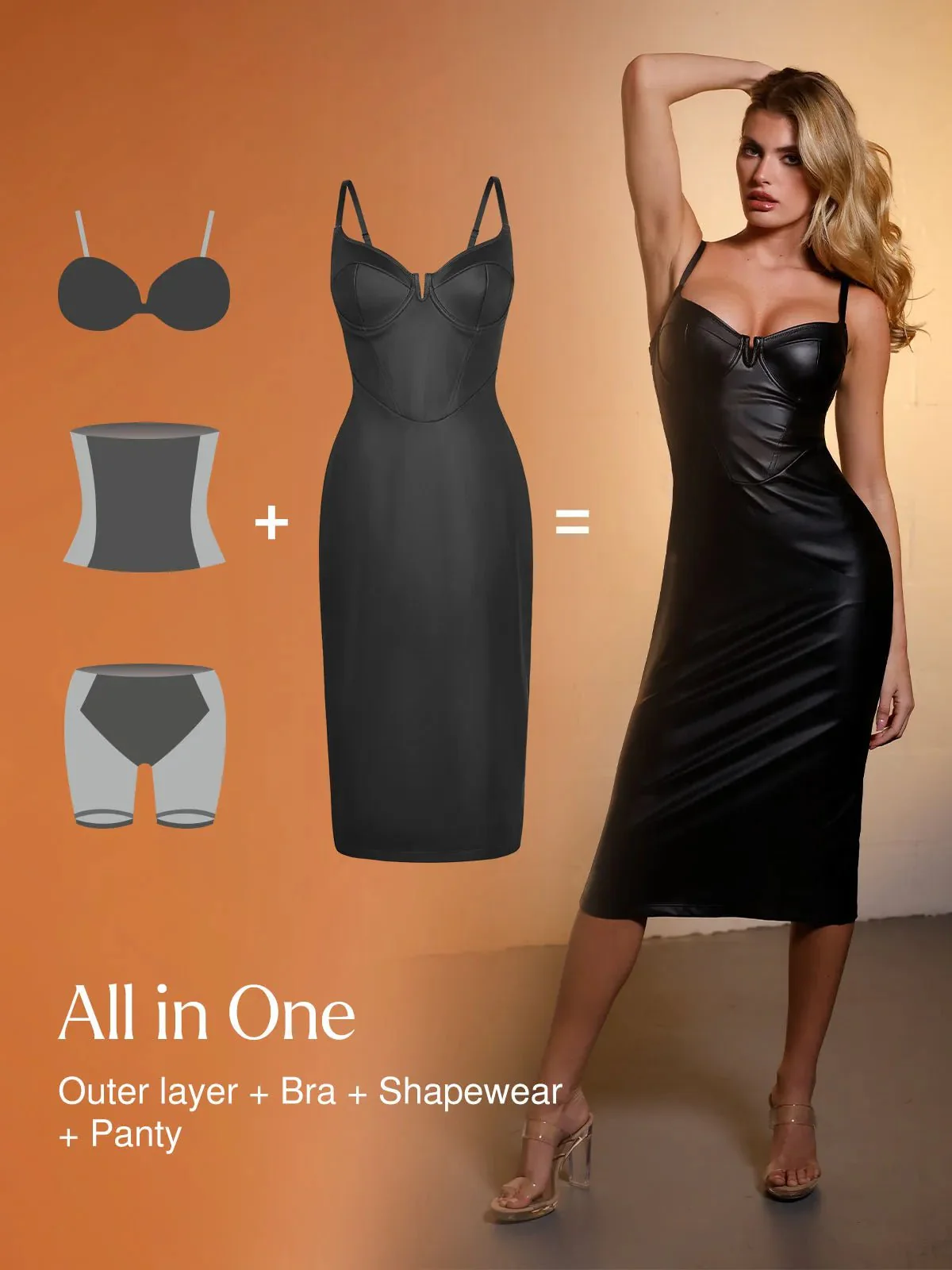 Shapewear Faux Leather Hourglass Corset Midi Dress - Image 3