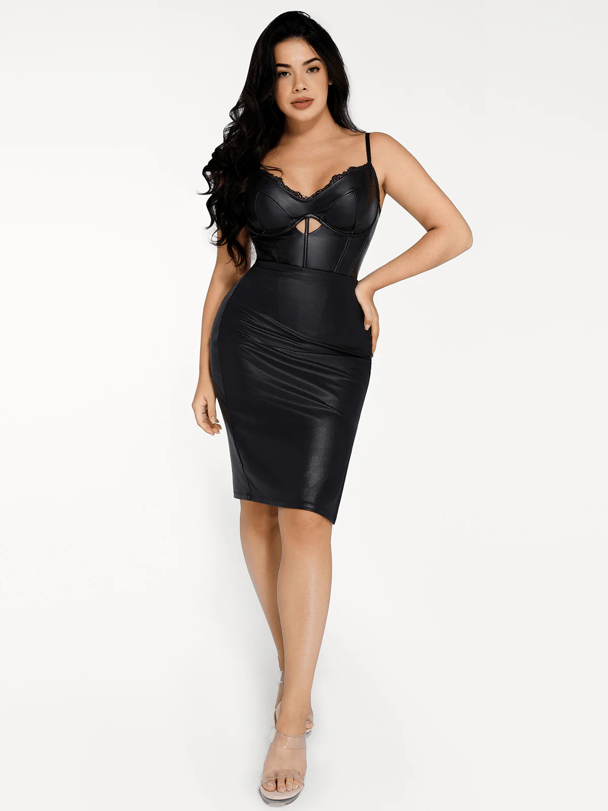 Shapewear Faux Leather Hourglass Cutout Corset Bodysuit - Image 12