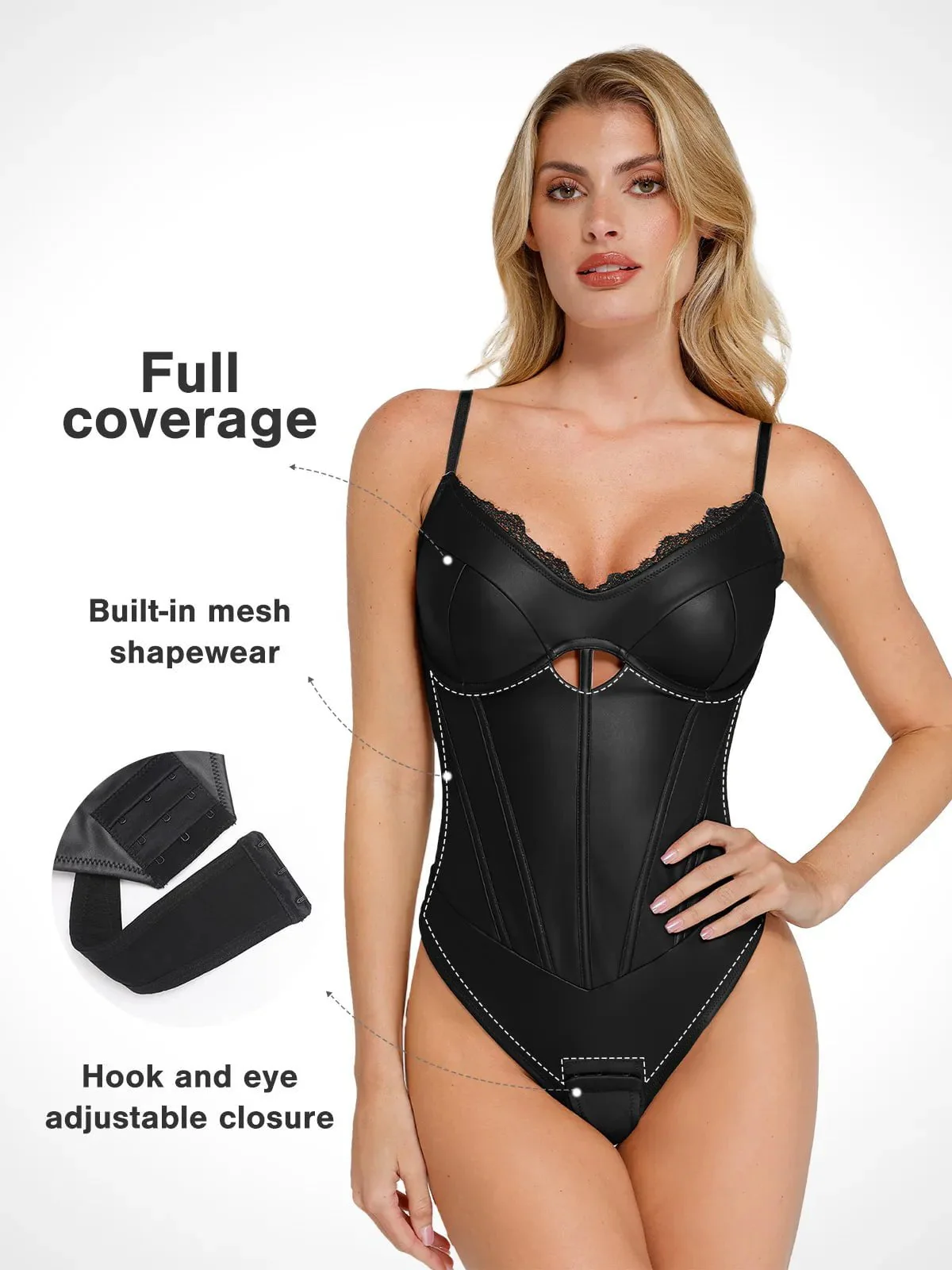 Shapewear Faux Leather Hourglass Cutout Corset Bodysuit - Image 2