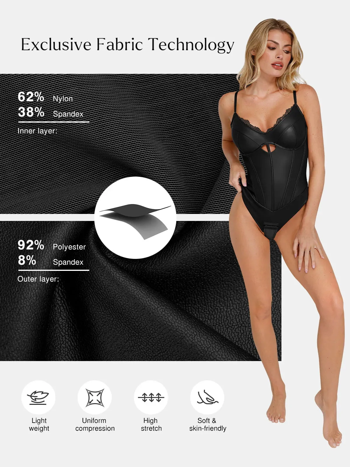 Shapewear Faux Leather Hourglass Cutout Corset Bodysuit - Image 5