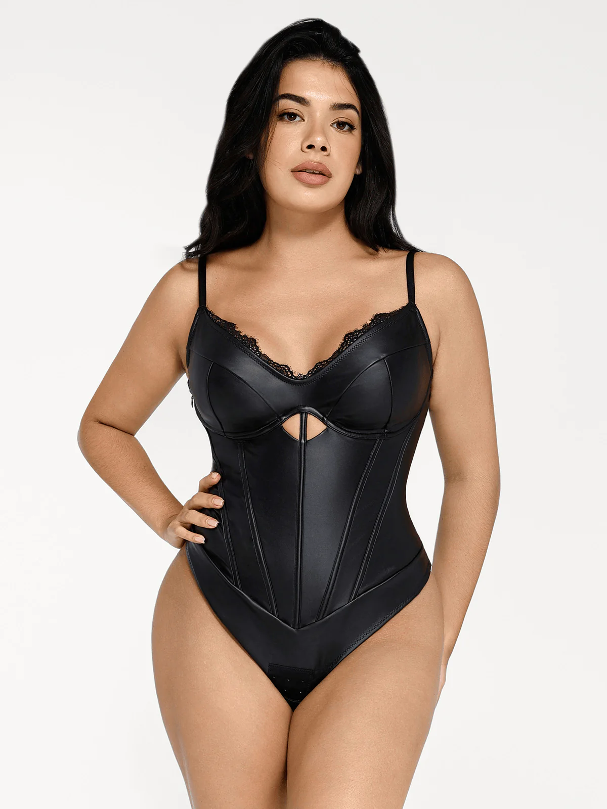 Shapewear Faux Leather Hourglass Cutout Corset Bodysuit - Image 8