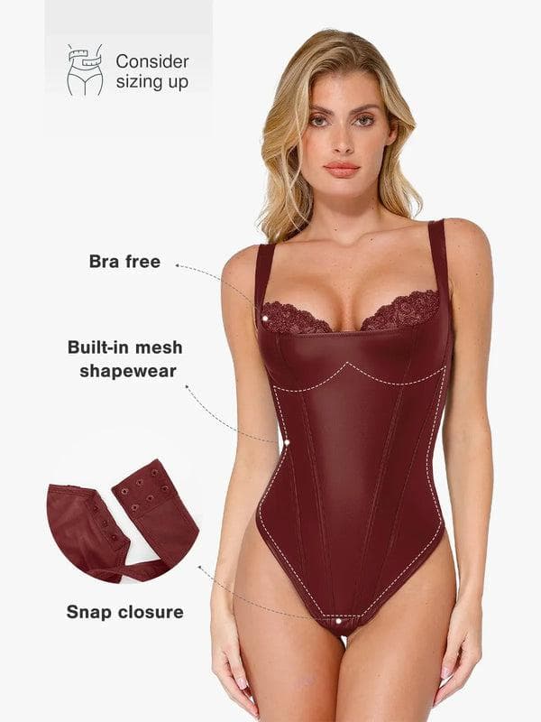 Shapewear Faux Leather Lace Balconette Sculpting Bodysuit - Image 28