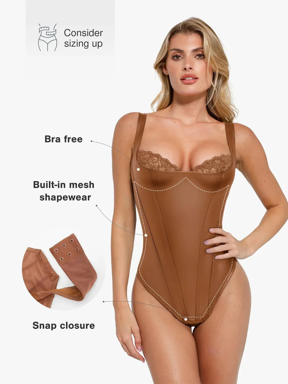 Shapewear Faux Leather Lace Balconette Tummy Control Bodysuit - Image 17