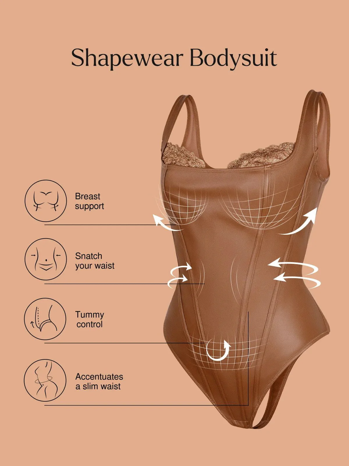 Shapewear Faux Leather Lace Balconette Tummy Control Bodysuit - Image 18