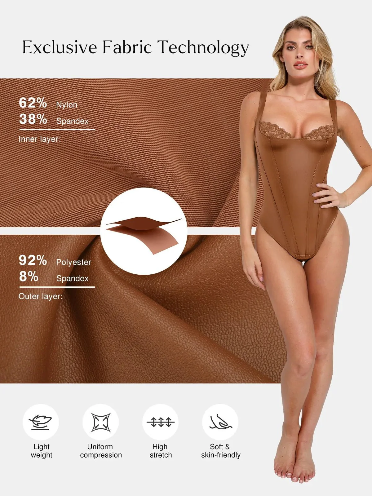 Shapewear Faux Leather Lace Balconette Tummy Control Bodysuit - Image 20