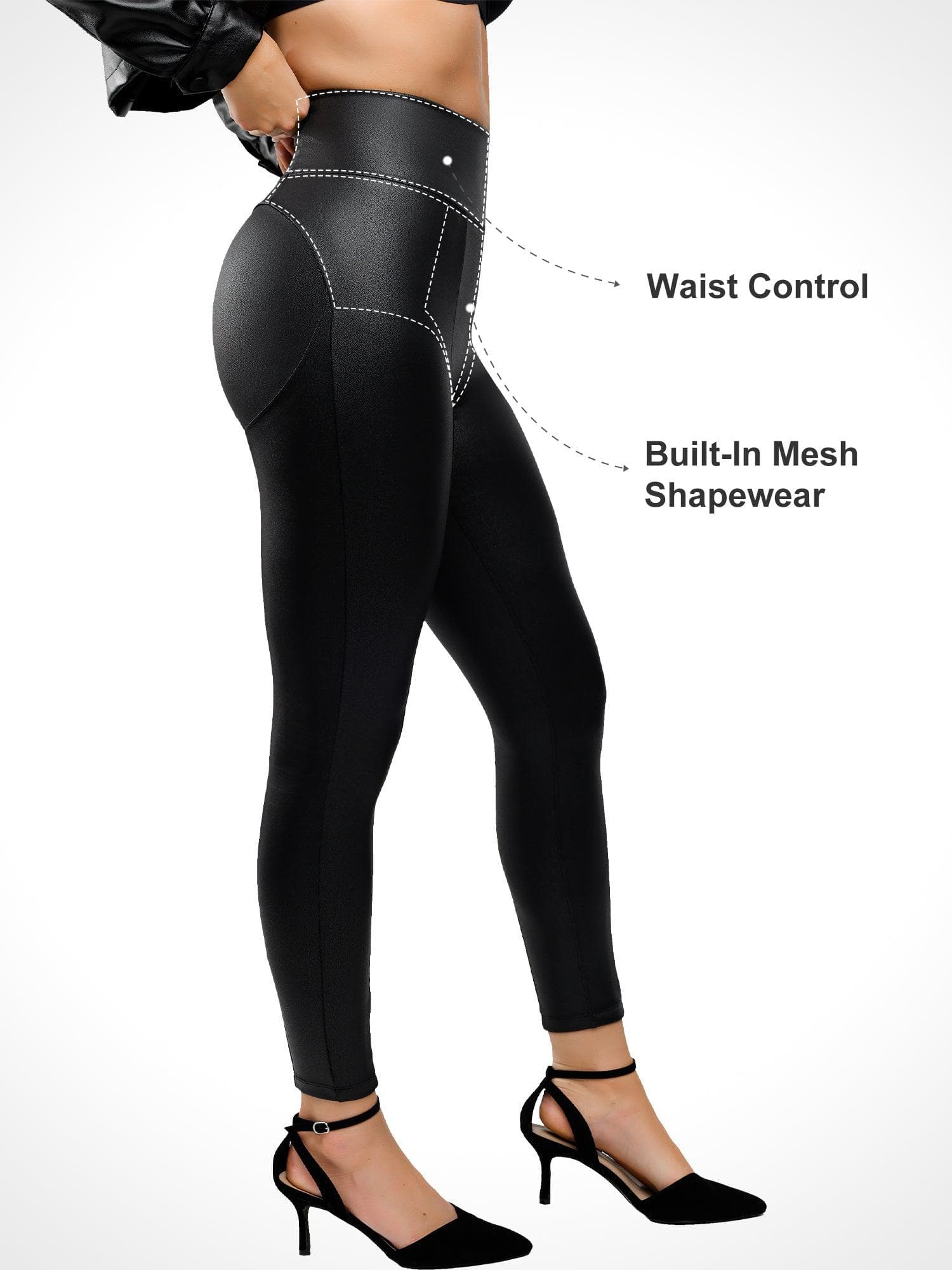 Shapewear Faux Leather Tummy Control High Rise Leggings - Image 2