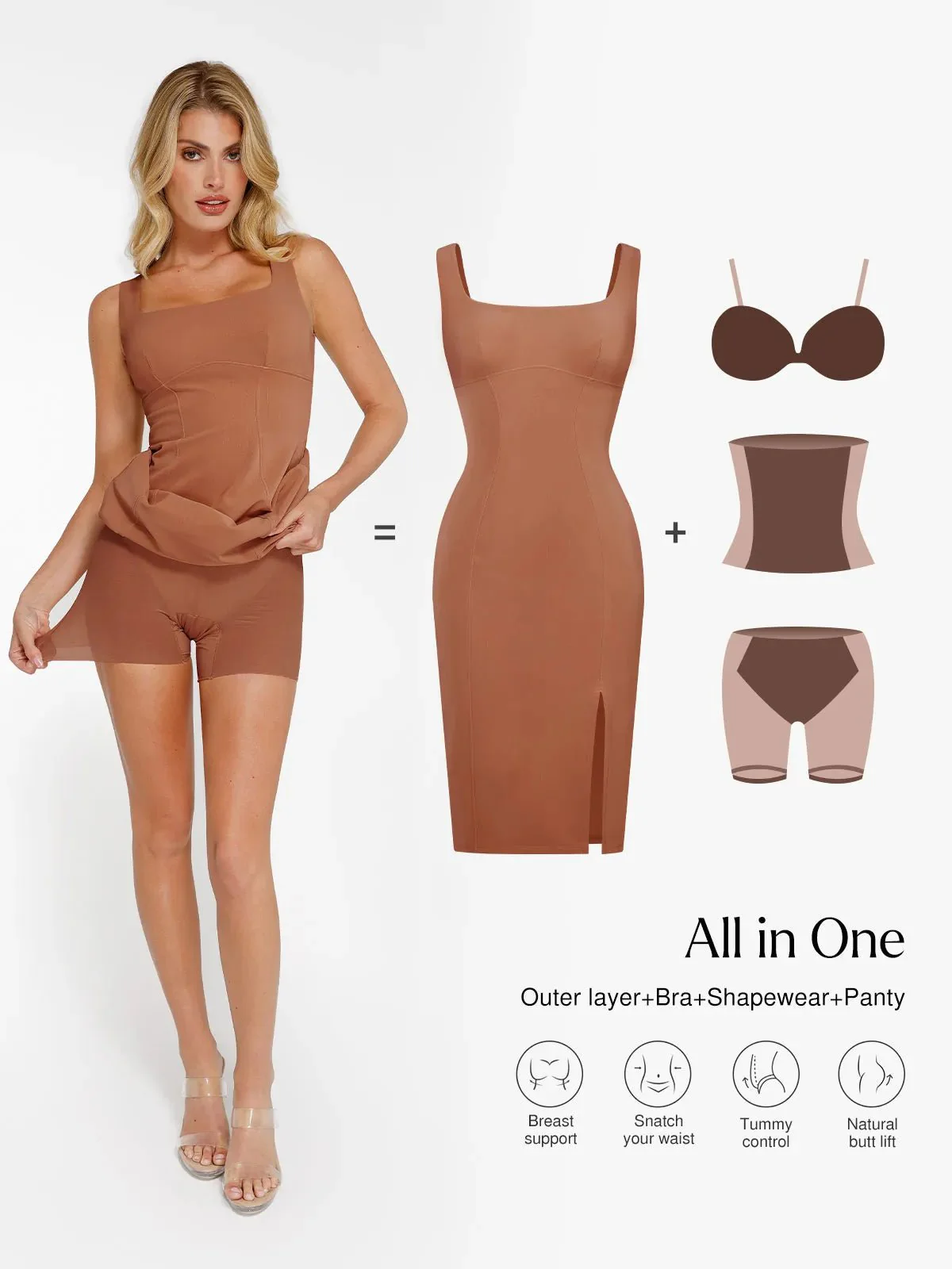 Shapewear Faux Nubuck Bodycon Sculpting Slit Midi Dress - Image 11