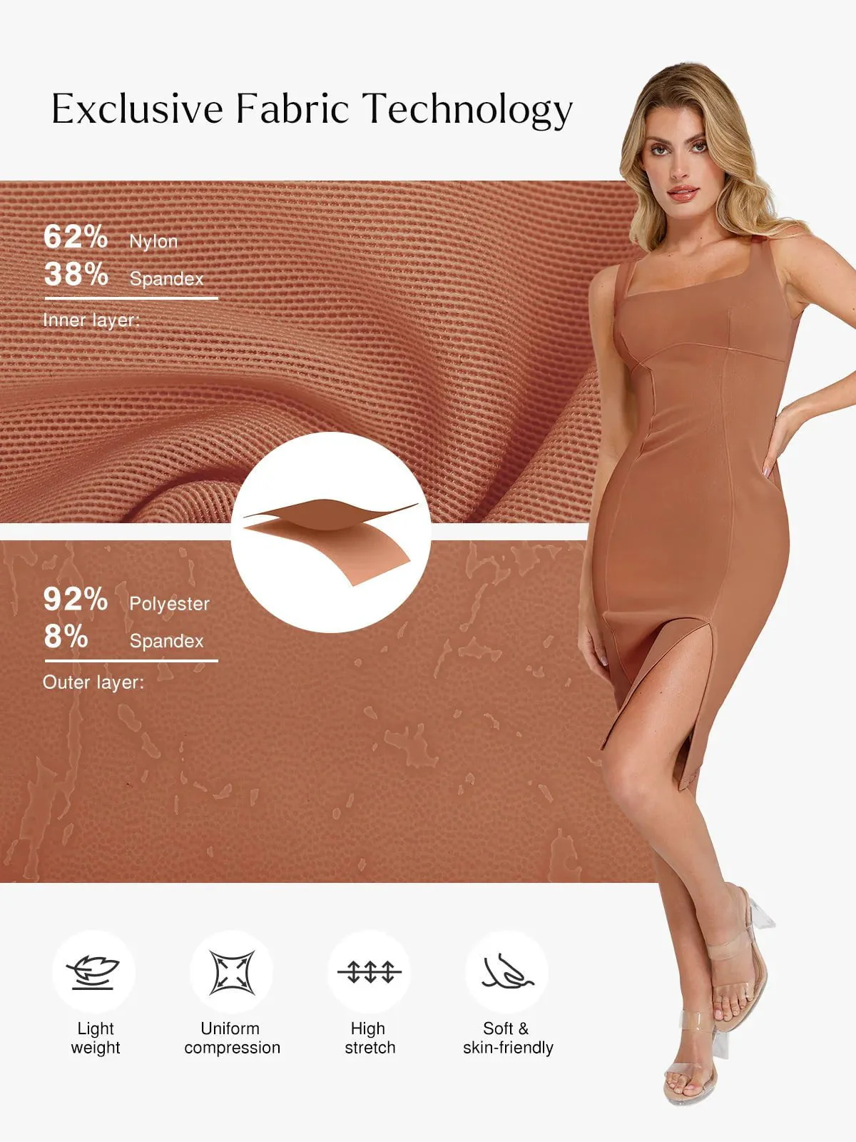Shapewear Faux Nubuck Bodycon Sculpting Slit Midi Dress - Image 16