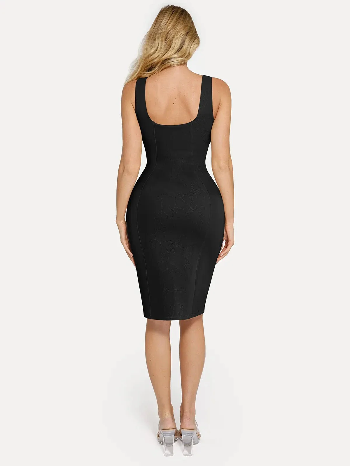 Shapewear Faux Nubuck Bodycon Sculpting Slit Midi Dress - Image 21