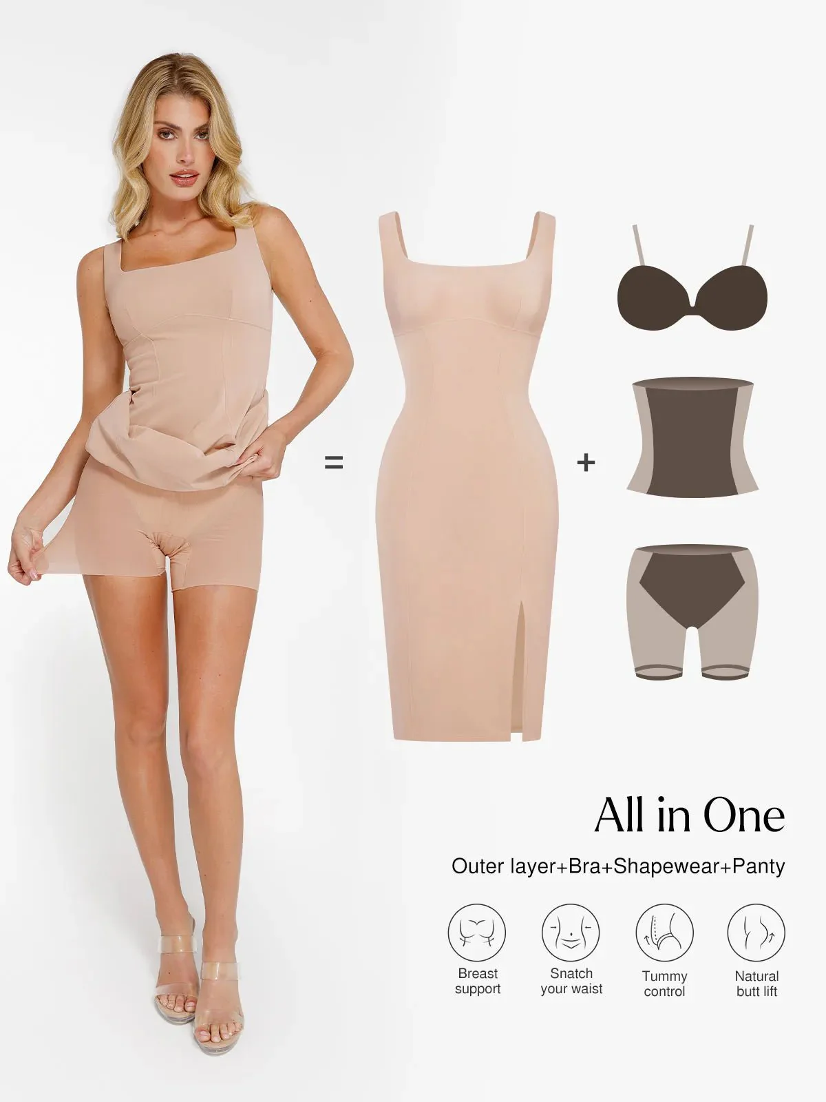 Shapewear Faux Nubuck Bodycon Sculpting Slit Midi Dress - Image 27