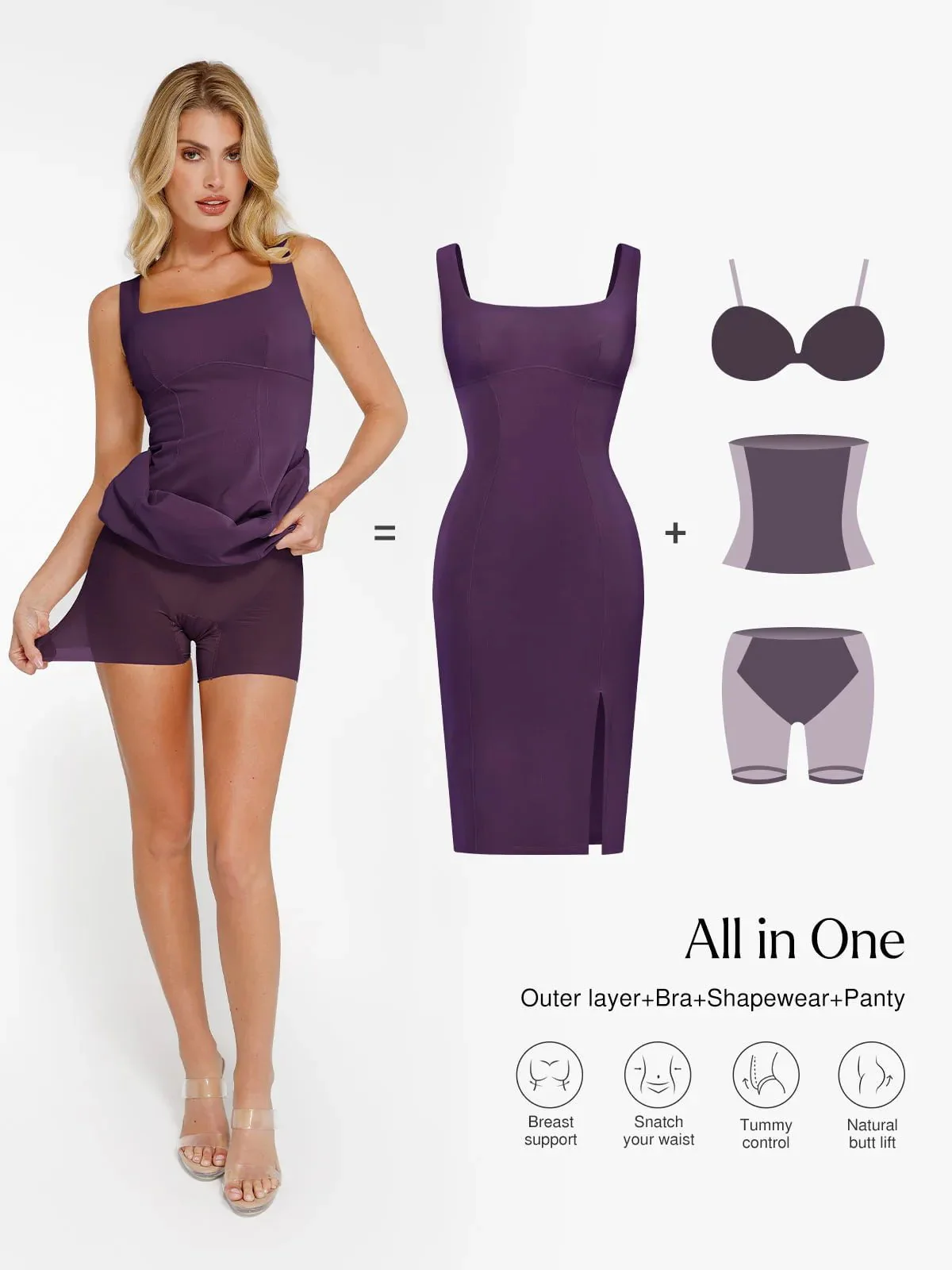 Shapewear Faux Nubuck Bodycon Sculpting Slit Midi Dress - Image 3