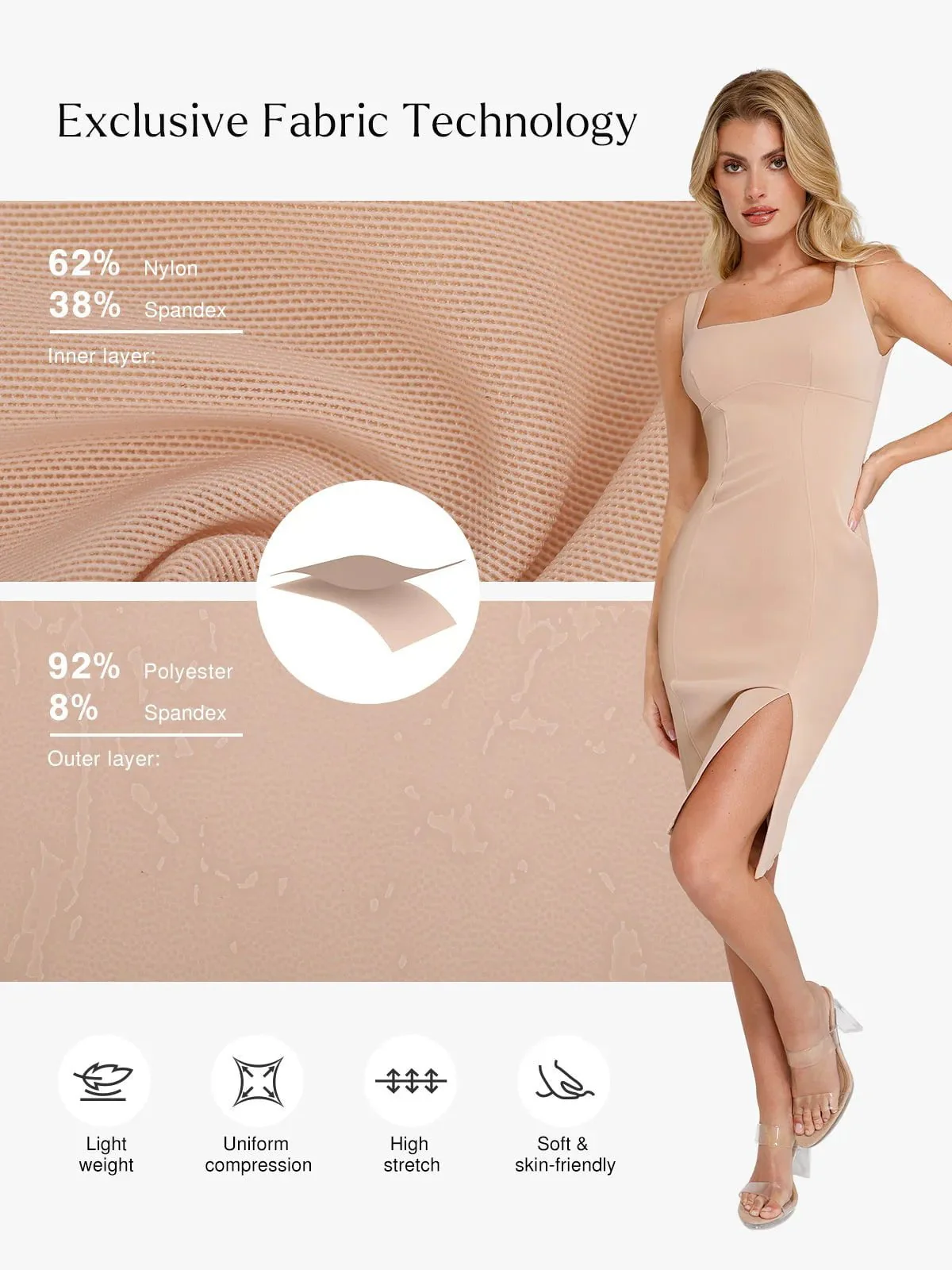 Shapewear Faux Nubuck Bodycon Sculpting Slit Midi Dress - Image 33
