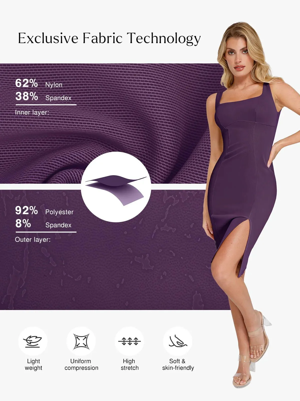 Shapewear Faux Nubuck Bodycon Sculpting Slit Midi Dress - Image 8