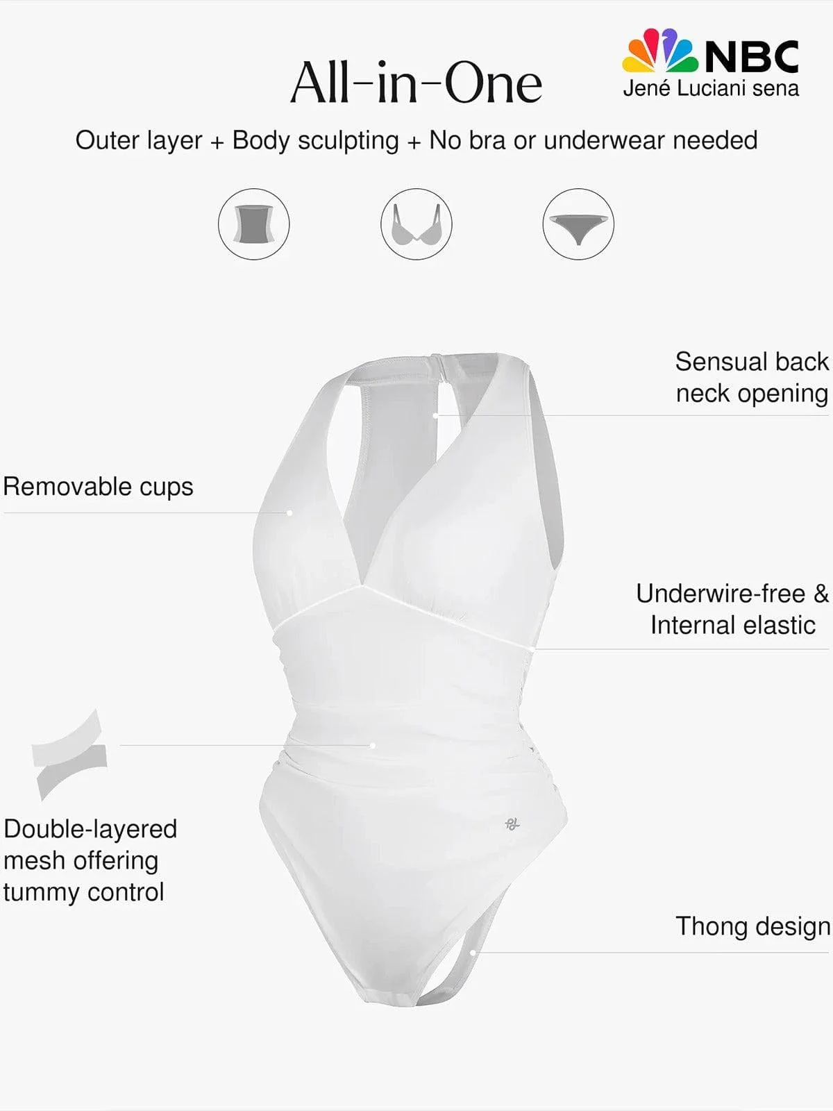 Shapewear Halter Cowl Neck Ruched Tummy Control Bodysuit - Image 18