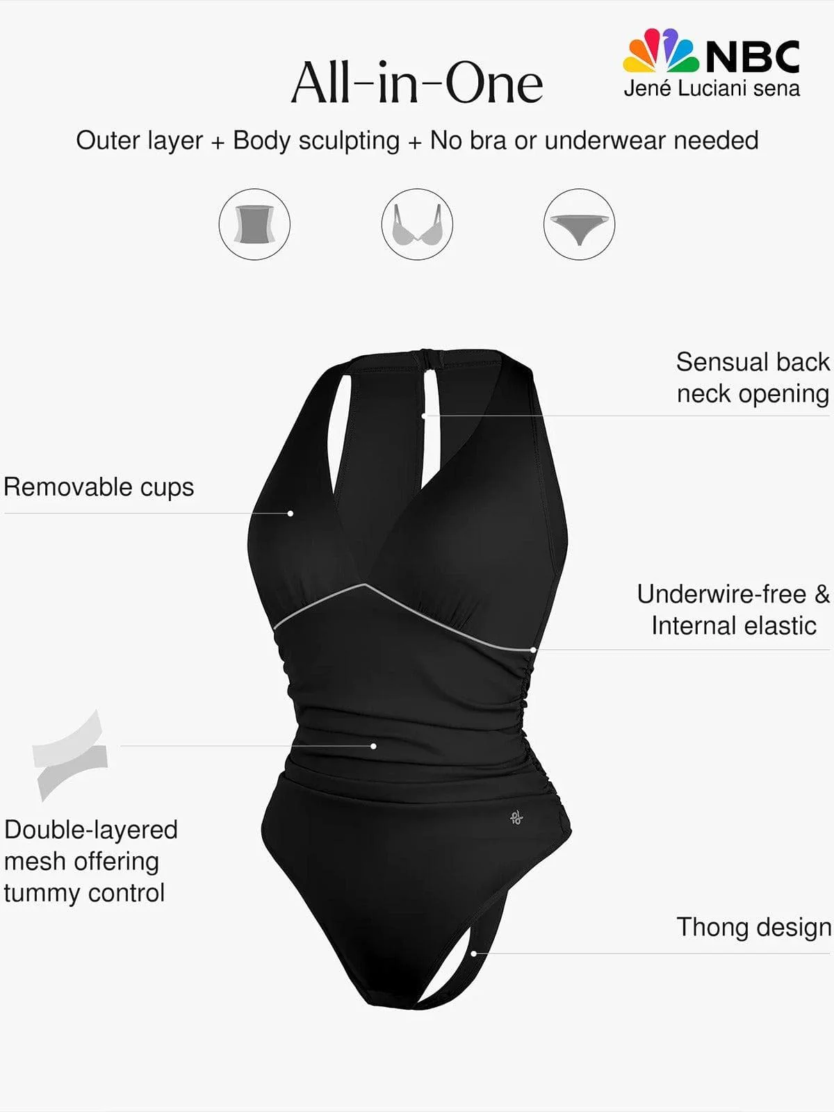 Shapewear Halter Cowl Neck Ruched Tummy Control Bodysuit - Image 2