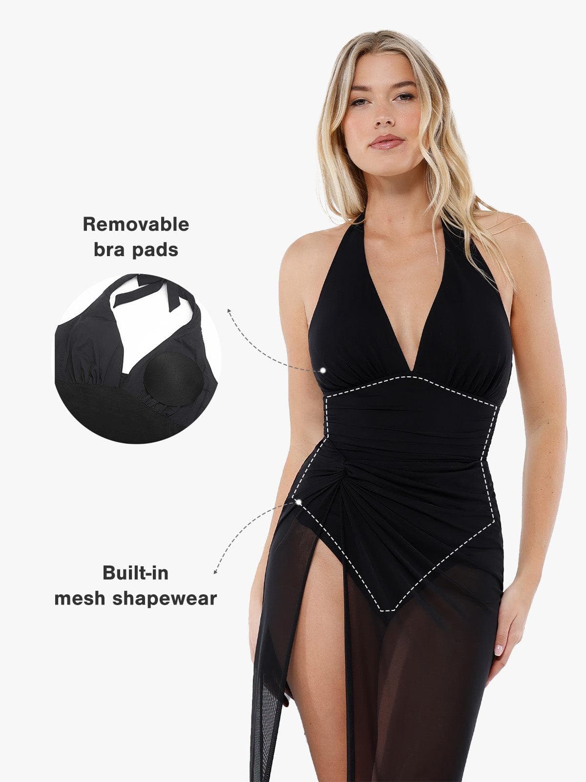 Shapewear Halter Tummy Control Swimsuit And Cover-Up Set - Image 9