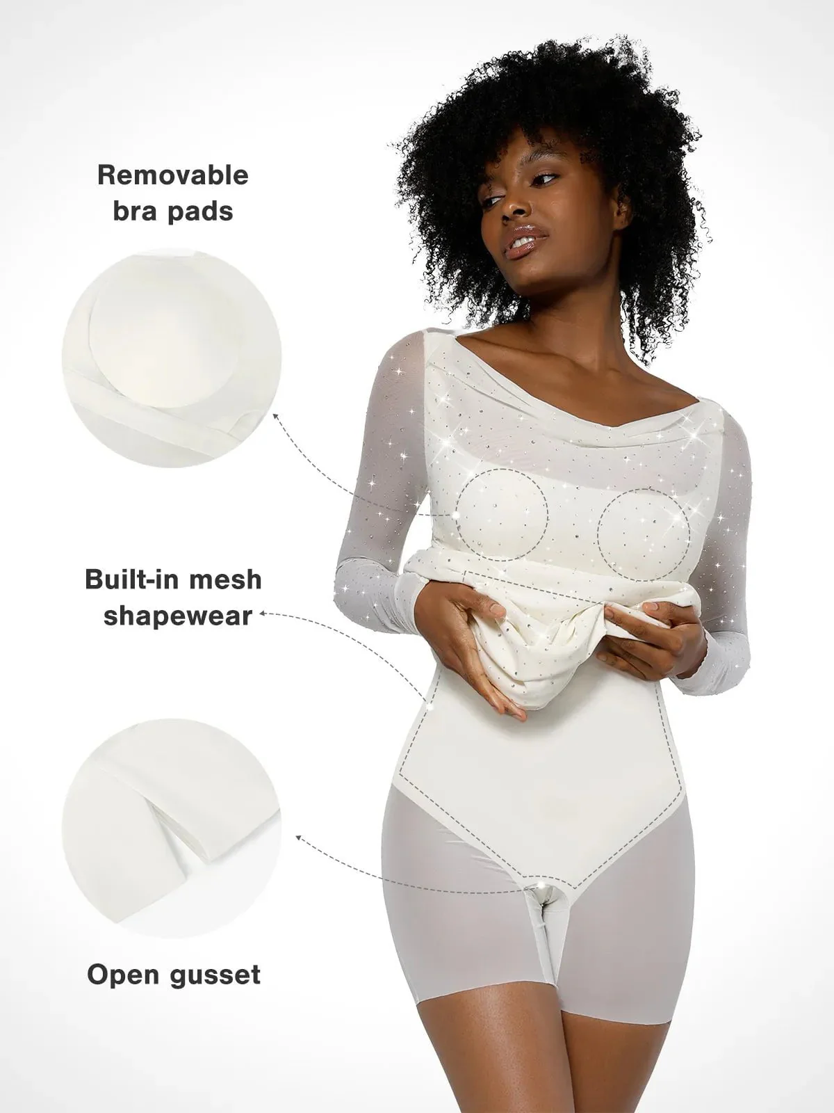 Shapewear Heat-Set Crystal Mesh Long Sleeve Slim Mini Dress - Image 23