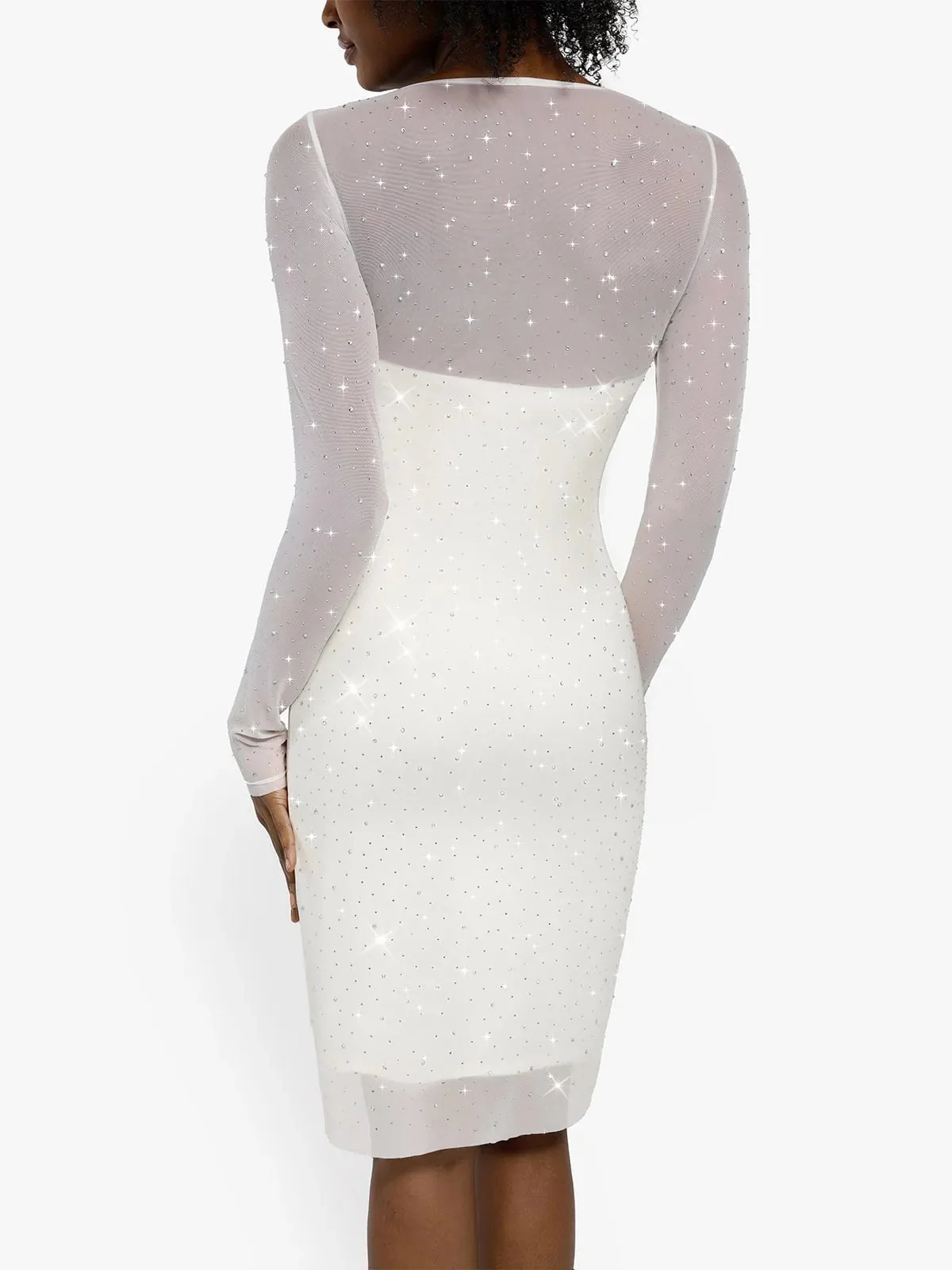 Shapewear Heat-Set Crystal Mesh Long Sleeve Slim Mini Dress - Image 25