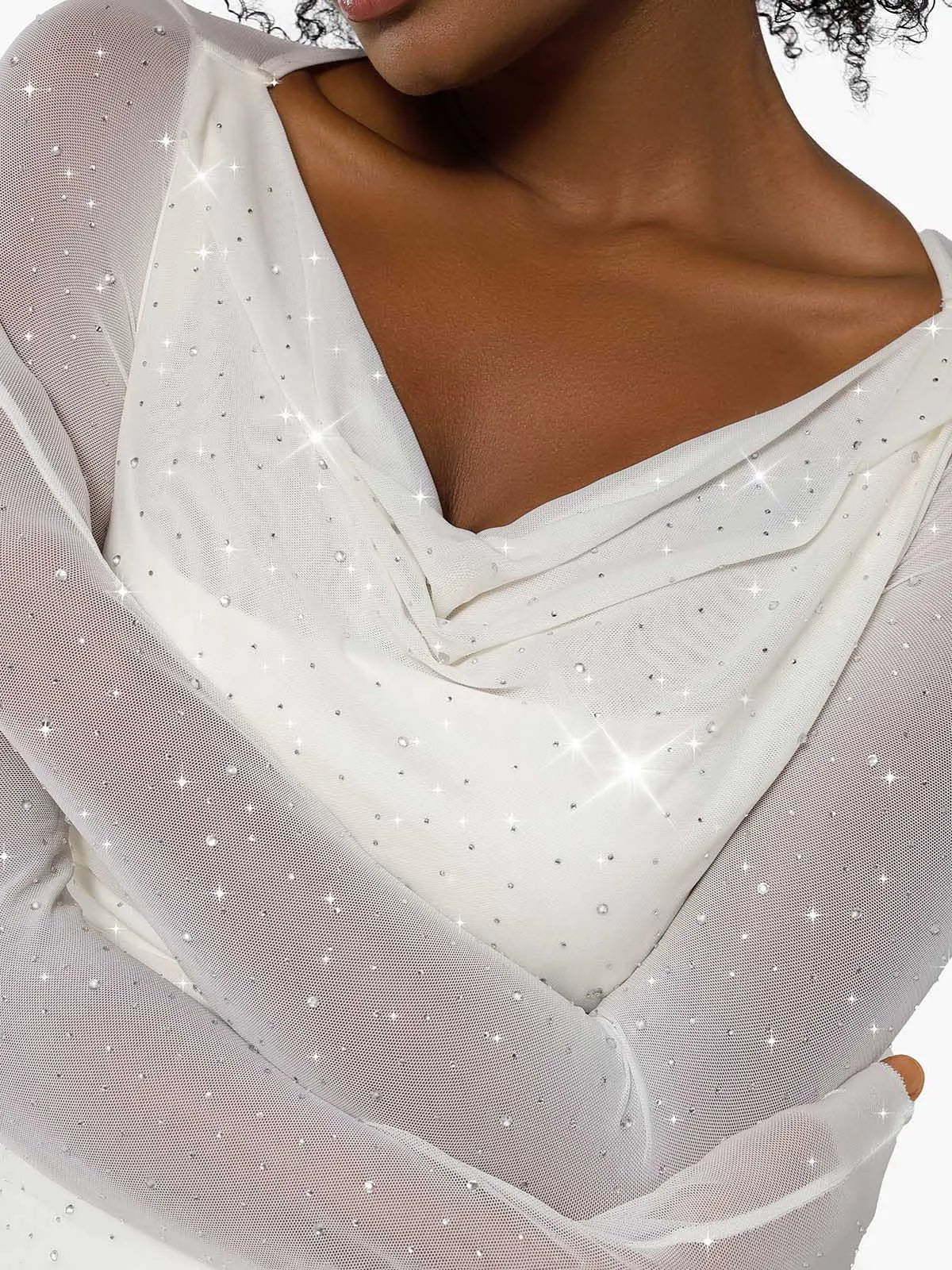 Shapewear Heat-Set Crystal Mesh Long Sleeve Slim Mini Dress - Image 28