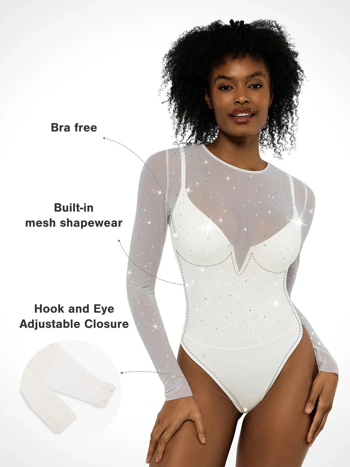 Shapewear Heat-Set Crystal Mesh Long-Sleeve Slimming Bodysuit - Image 2