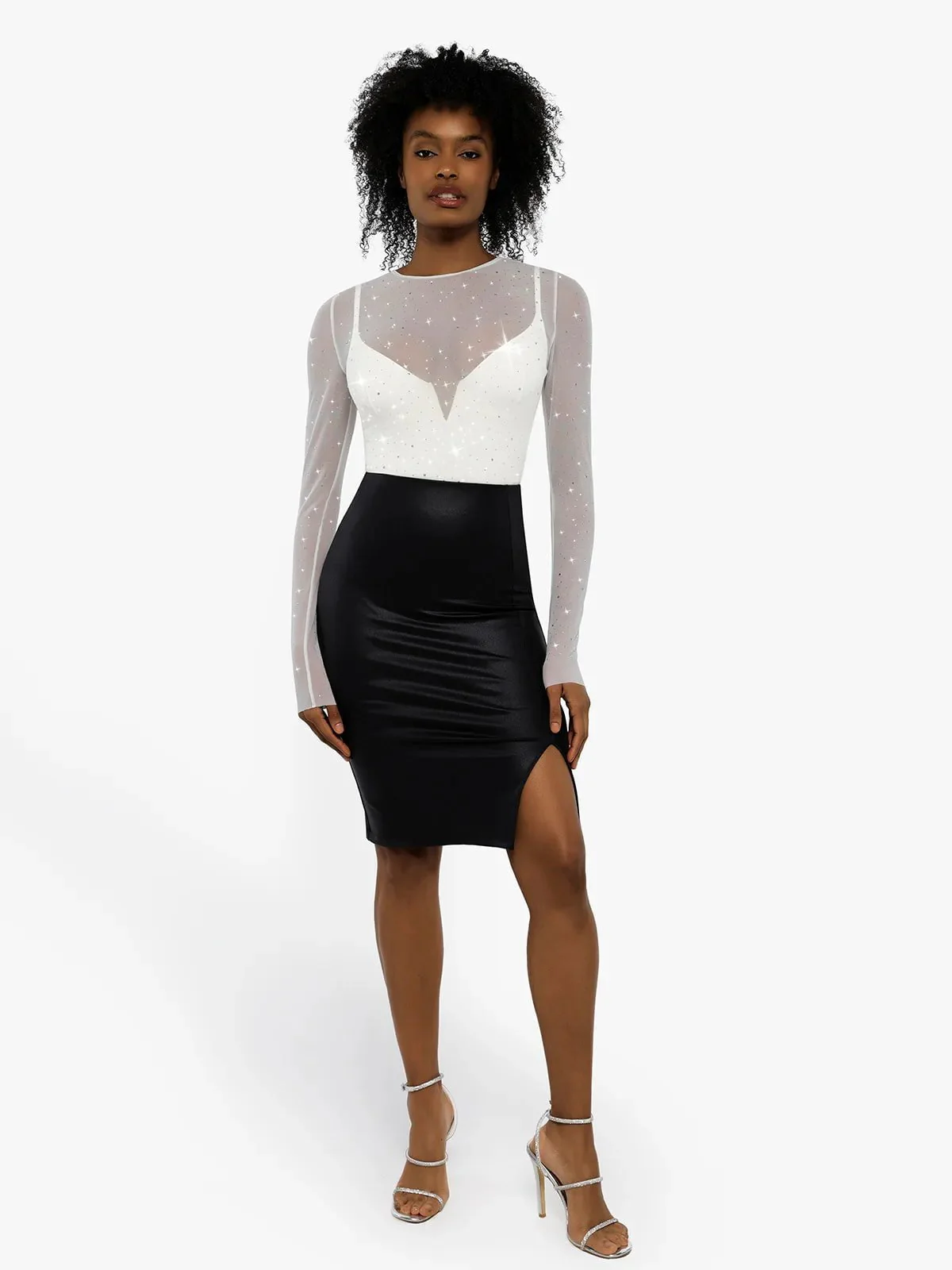 Shapewear Heat-Set Crystal Mesh Long-Sleeve Slimming Bodysuit - Image 6