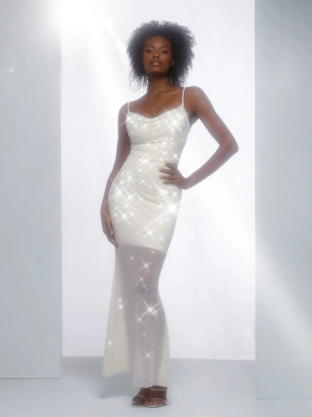 Shapewear Heat-Set Crystal Mesh Slimming Maxi Slip Dress - Image 9