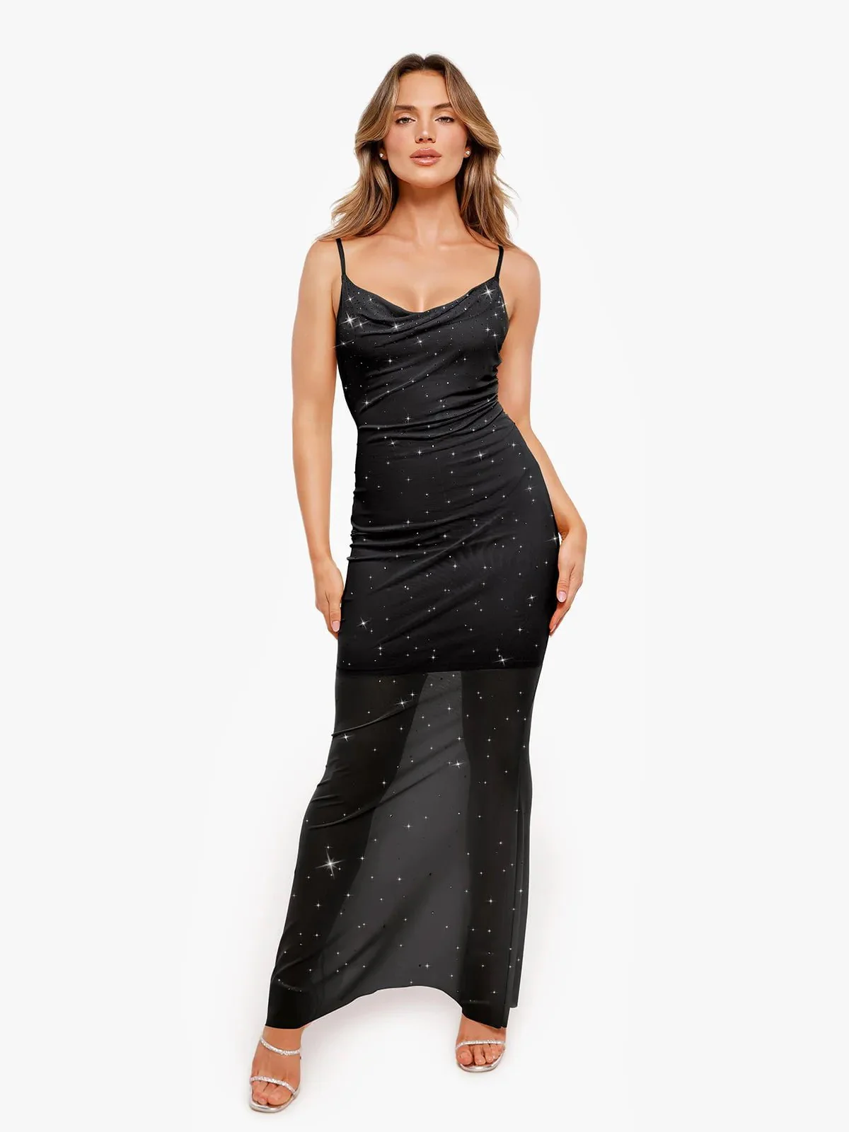 Shapewear Heat-Set Crystal Mesh Slimming Maxi Slip Dress For Insiders - Image 26