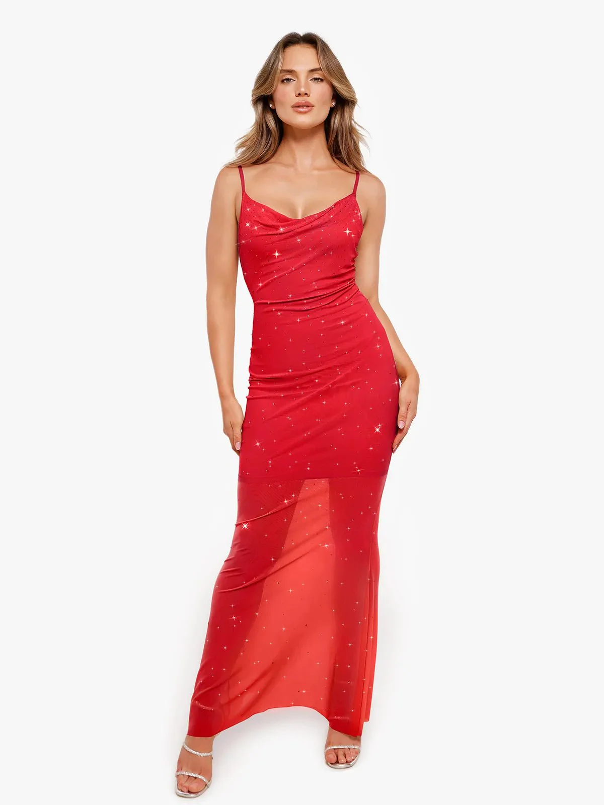 Shapewear Heat-Set Crystal Mesh Slimming Maxi Slip Dress For Insiders - Image 6