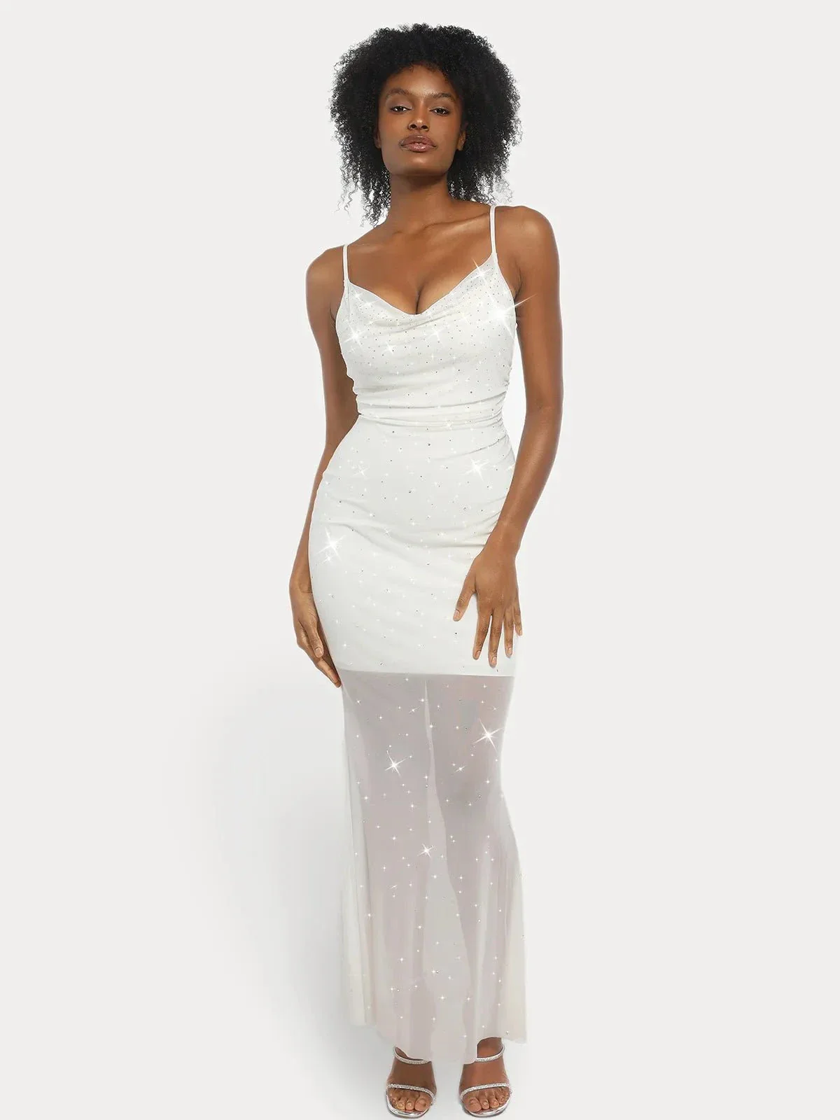 Shapewear Heat-Set Crystal Mesh Slimming Maxi Slip Dress - Image 2