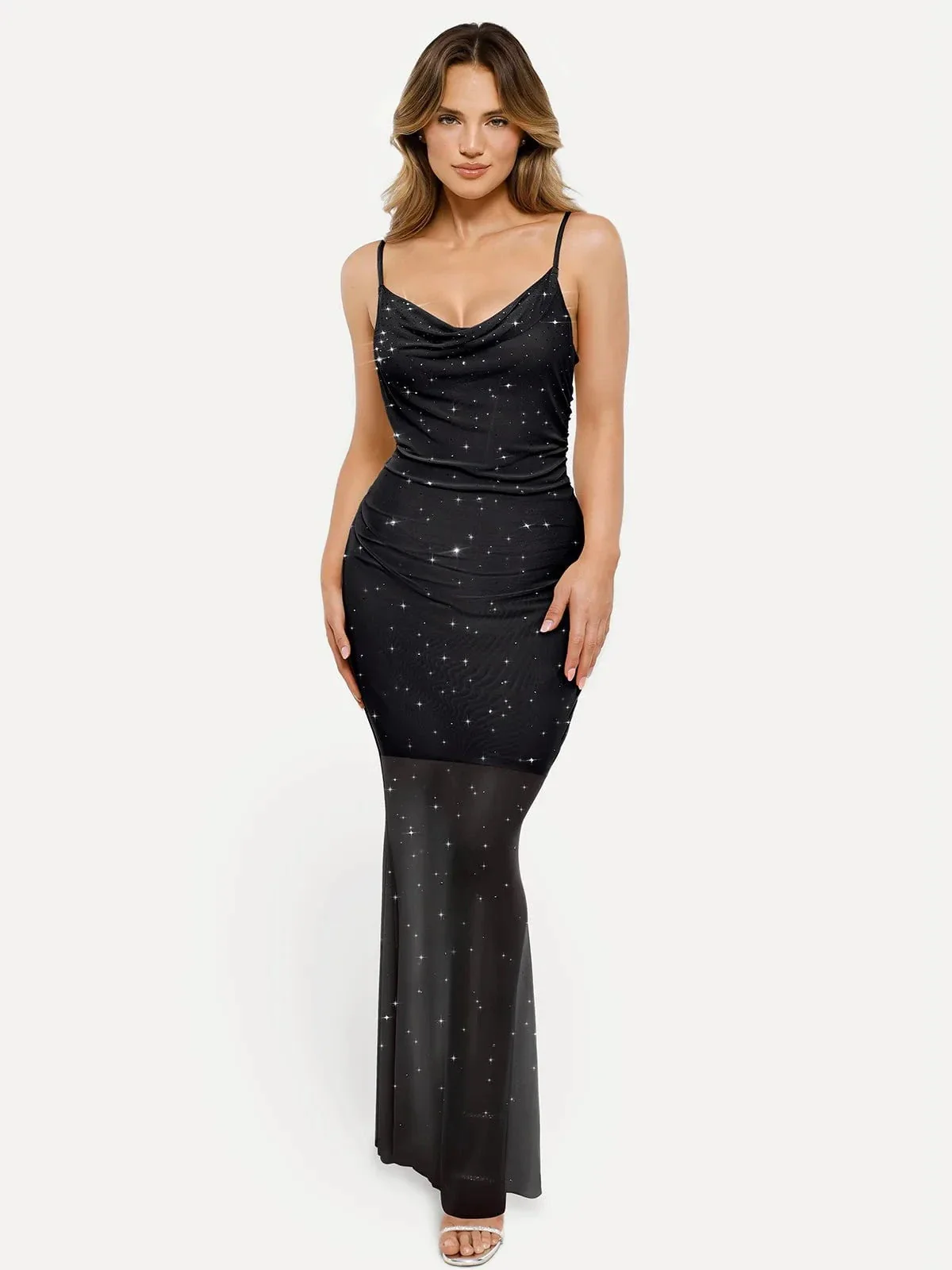 Shapewear Heat-Set Crystal Mesh Slimming Maxi Slip Dress - Image 29