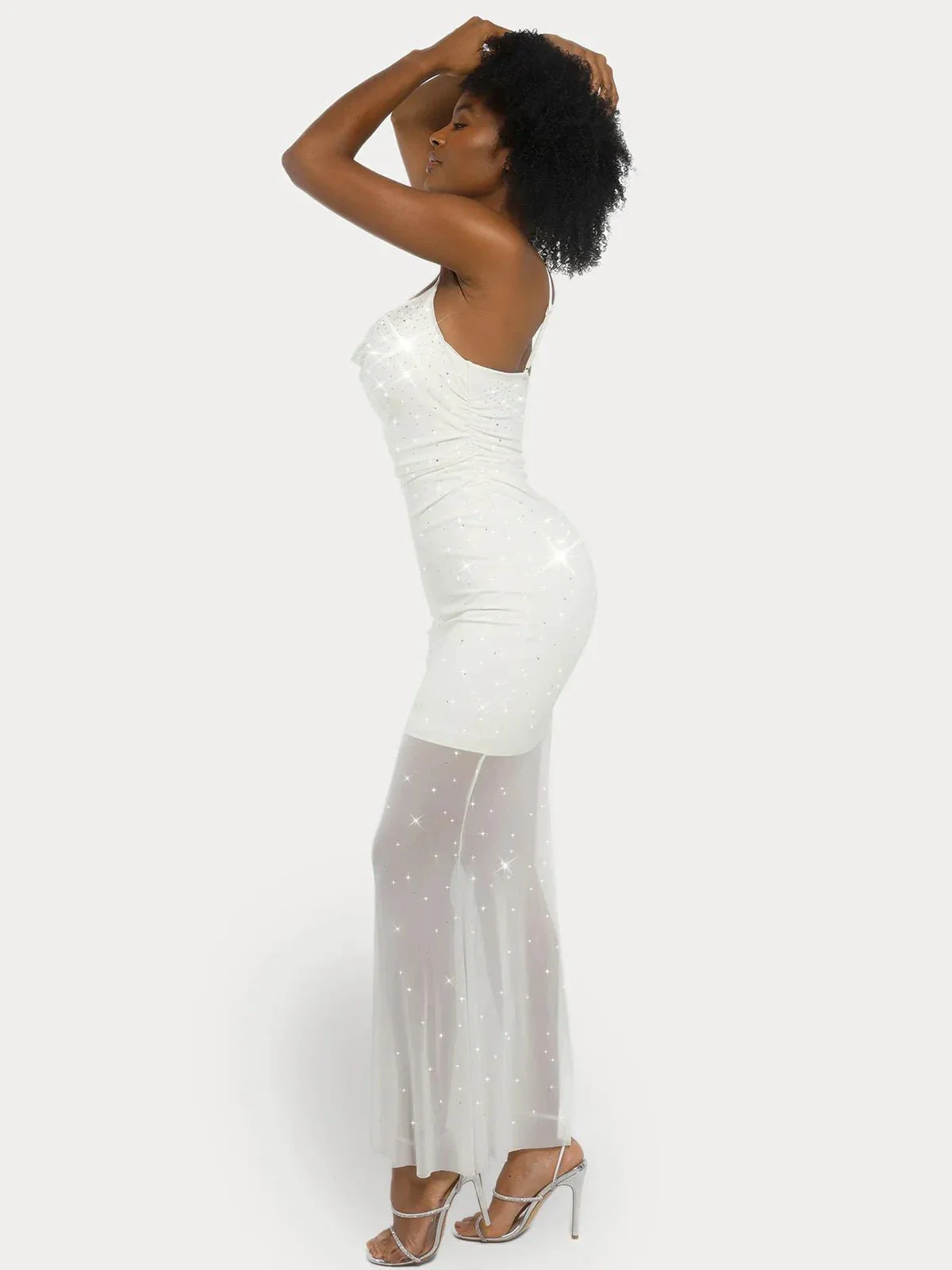 Shapewear Heat-Set Crystal Mesh Slimming Maxi Slip Dress - Image 4