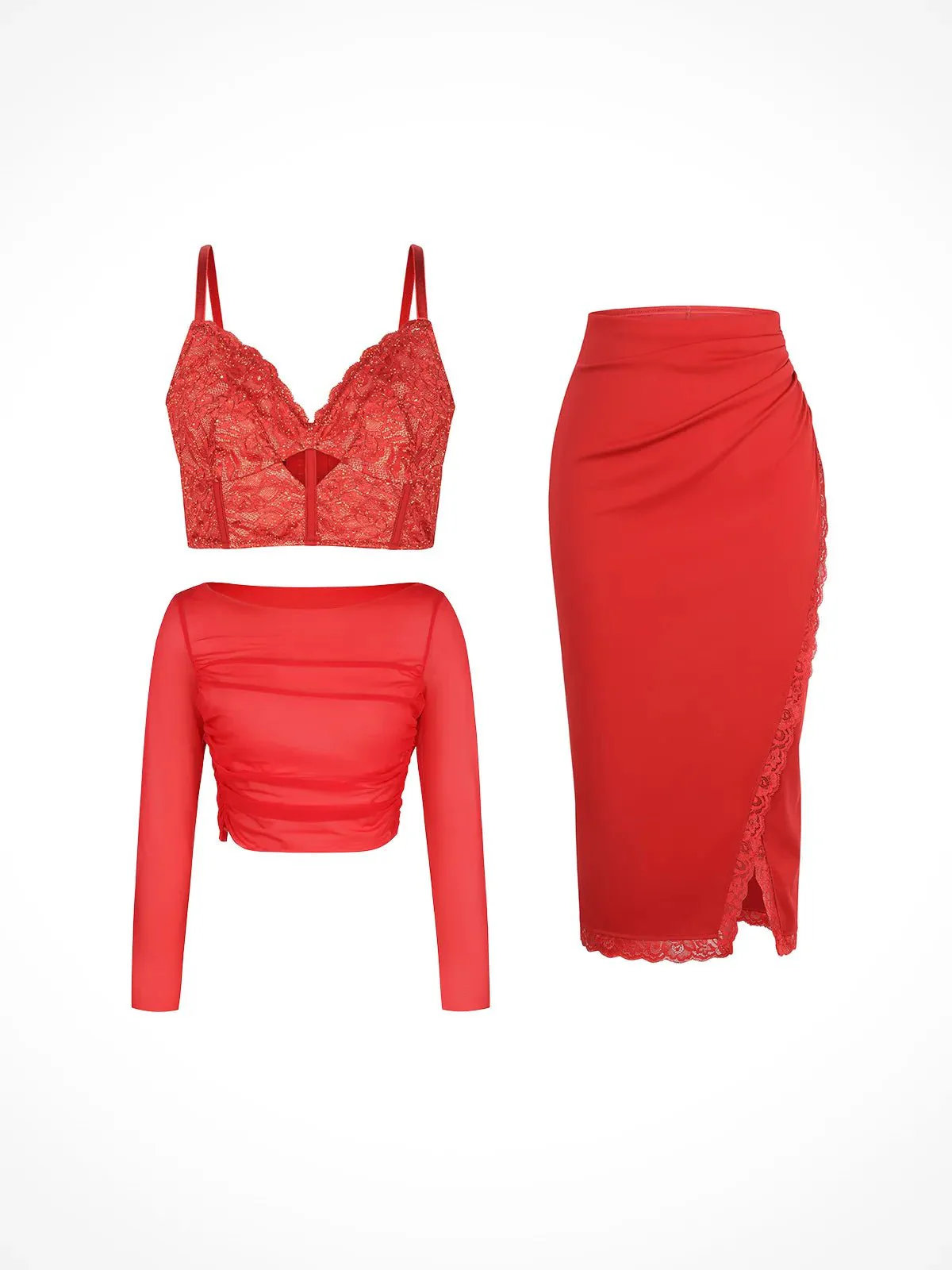 Shapewear Lace Corset Top Split Skirt Mesh Cover-Up Set - Image 6