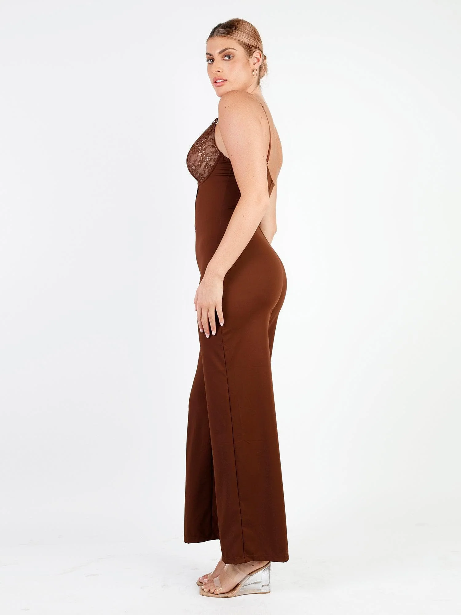 Shapewear Lace Deep V-Neck Sculpting Wide Leg Jumpsuit - Image 4