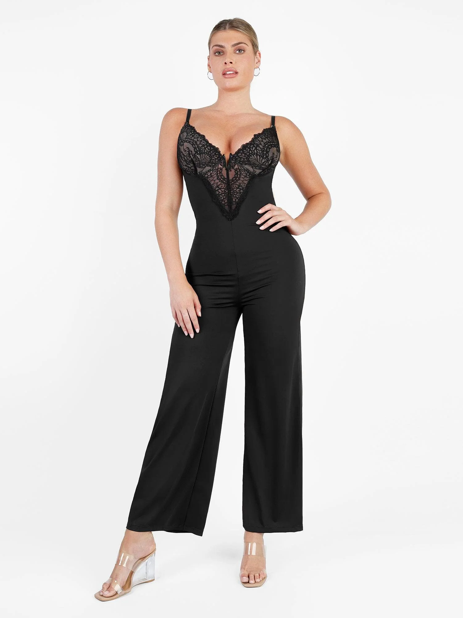 Shapewear Lace Deep V-Neck Sculpting Wide Leg Jumpsuit - Image 7