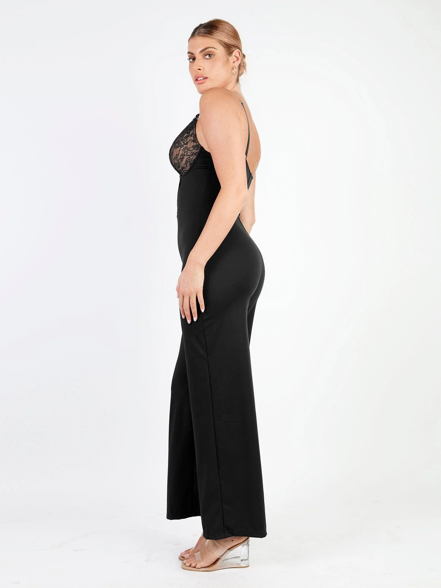 Shapewear Lace Deep V-Neck Sculpting Wide Leg Jumpsuit - Image 8