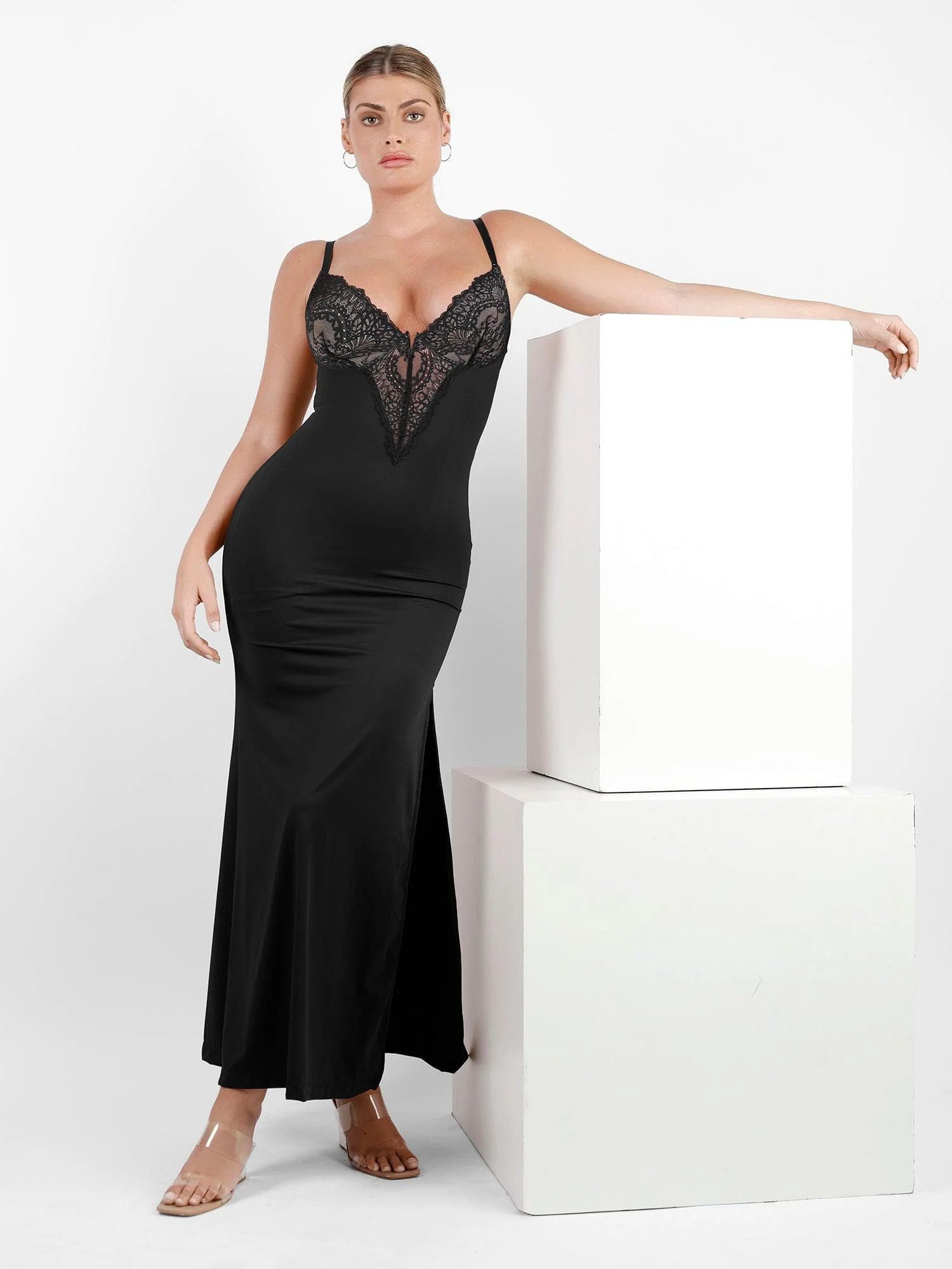 Shapewear Lace Dress Sheer Mesh Cover-Up Set - Image 15