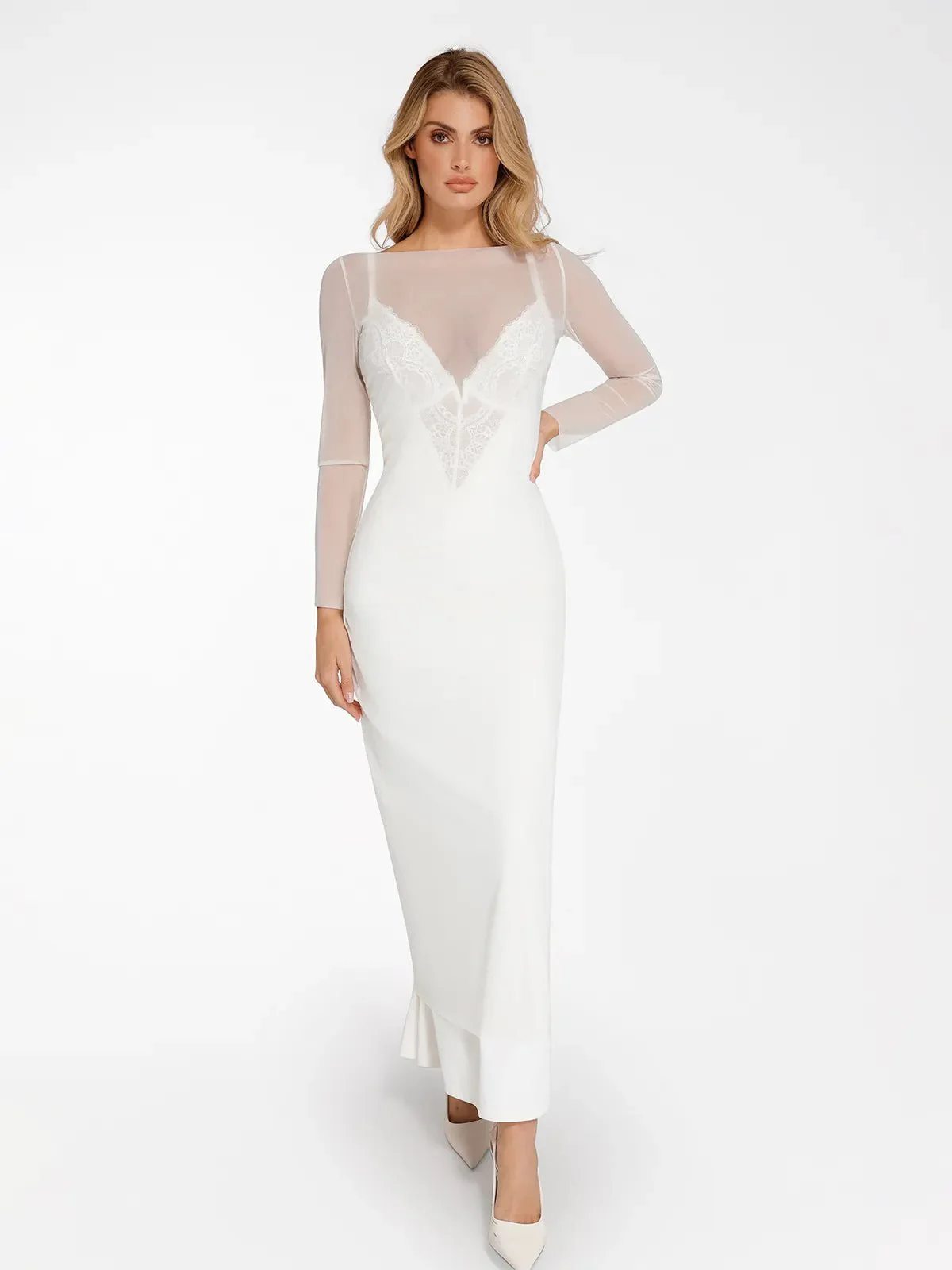 Shapewear Lace Dress Sheer Mesh Cover-Up Set - Image 5