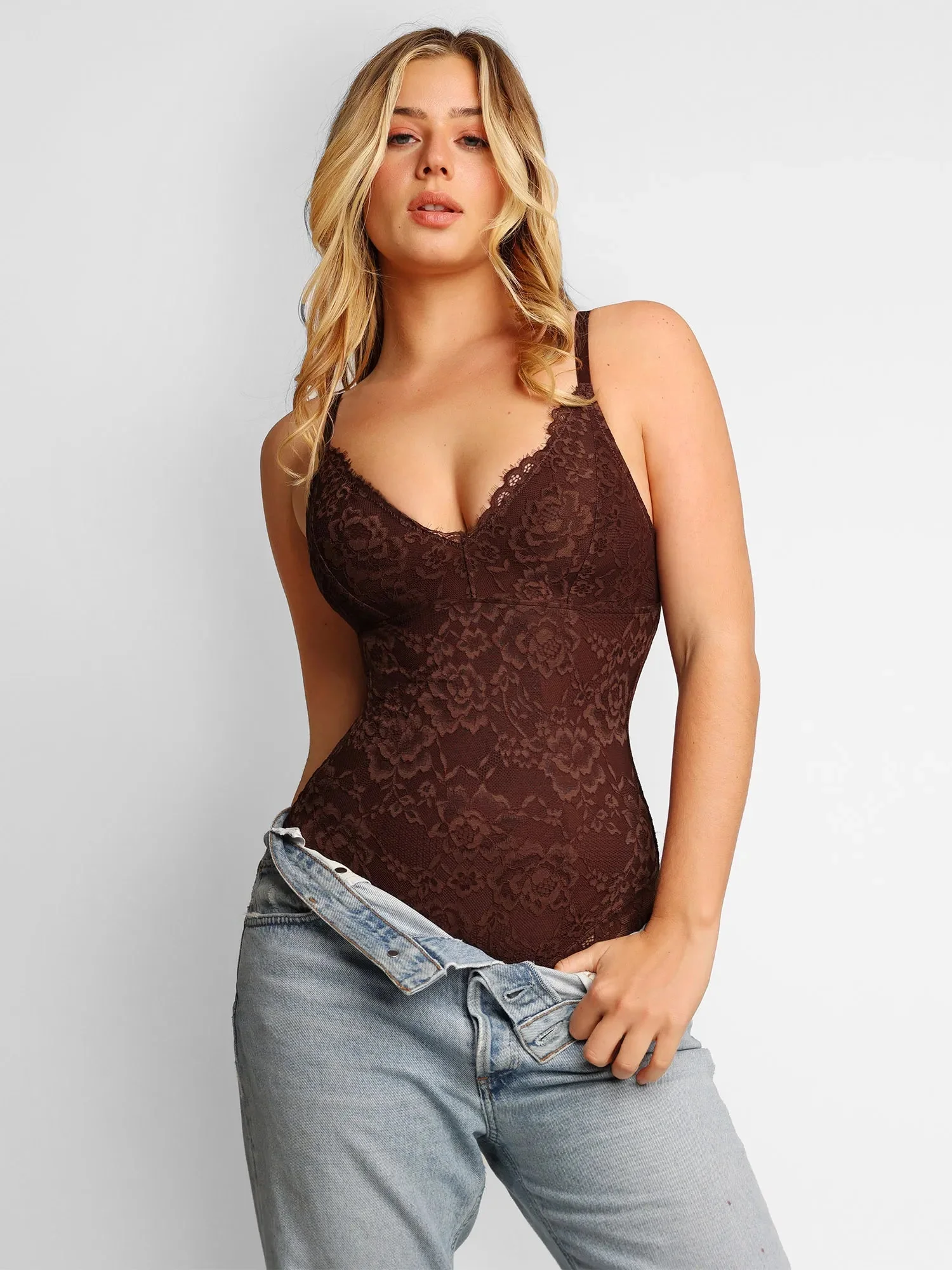 Shapewear Firm Control Smoothing Full Lace Thong Bodysuit - Image 64