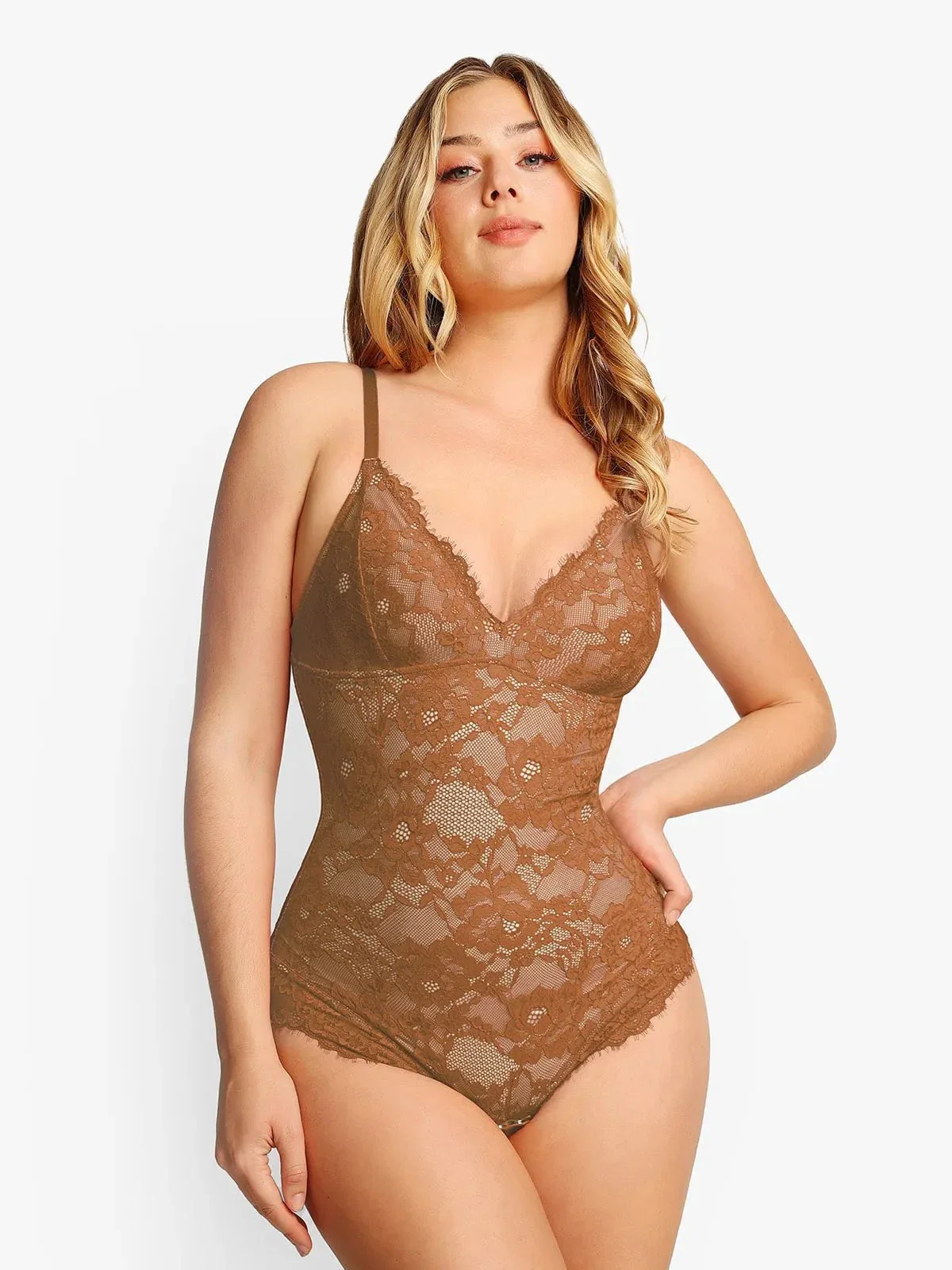 Shapewear Firm Control Smoothing Full Lace Thong Bodysuit - Image 65