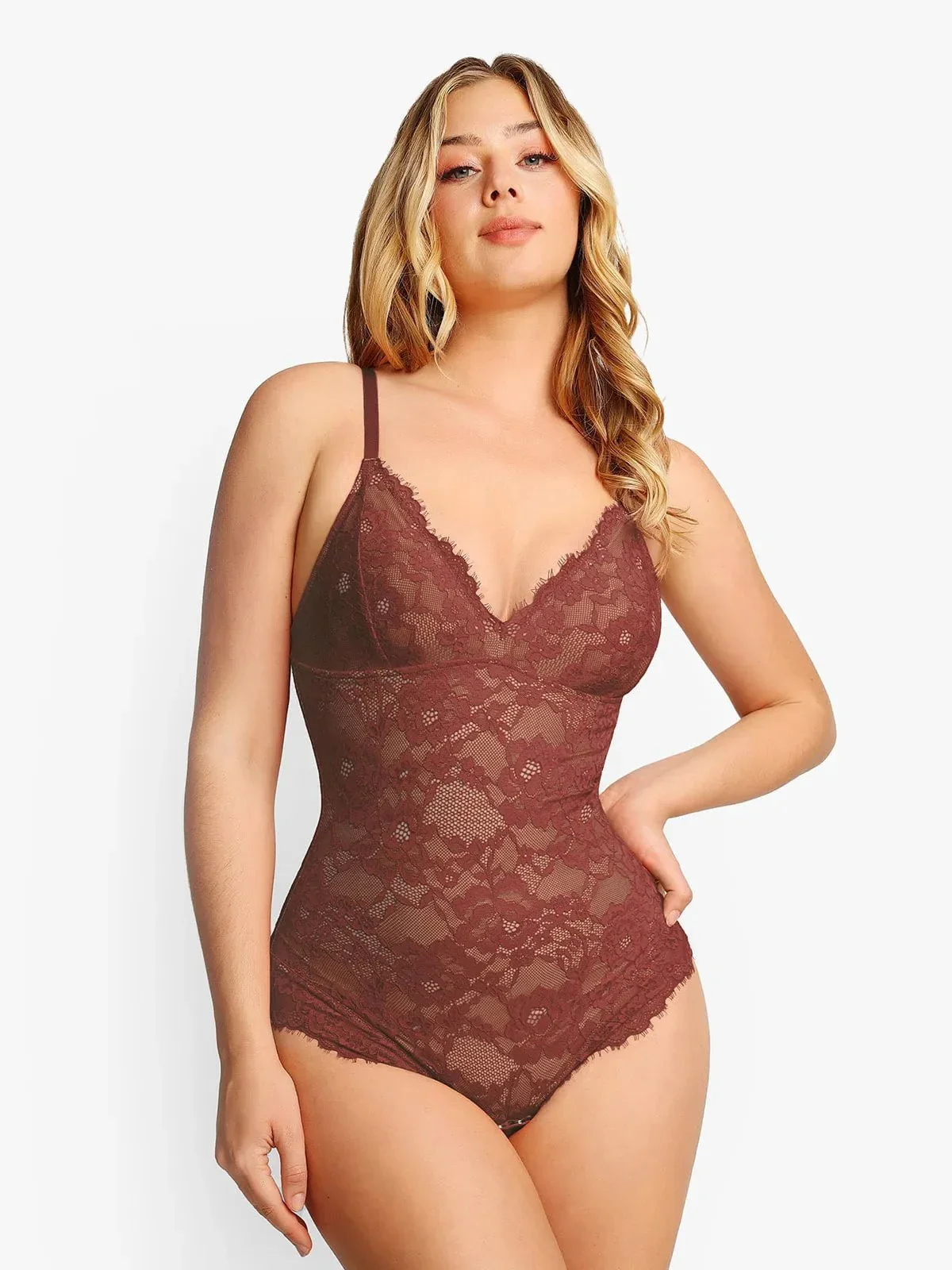 Shapewear Firm Control Smoothing Full Lace Thong Bodysuit - Image 49