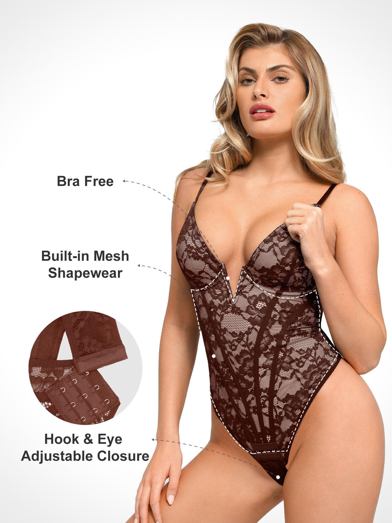 Shapewear Plunging V-Neck Lace Hourglass Corset Bodysuit - Image 14