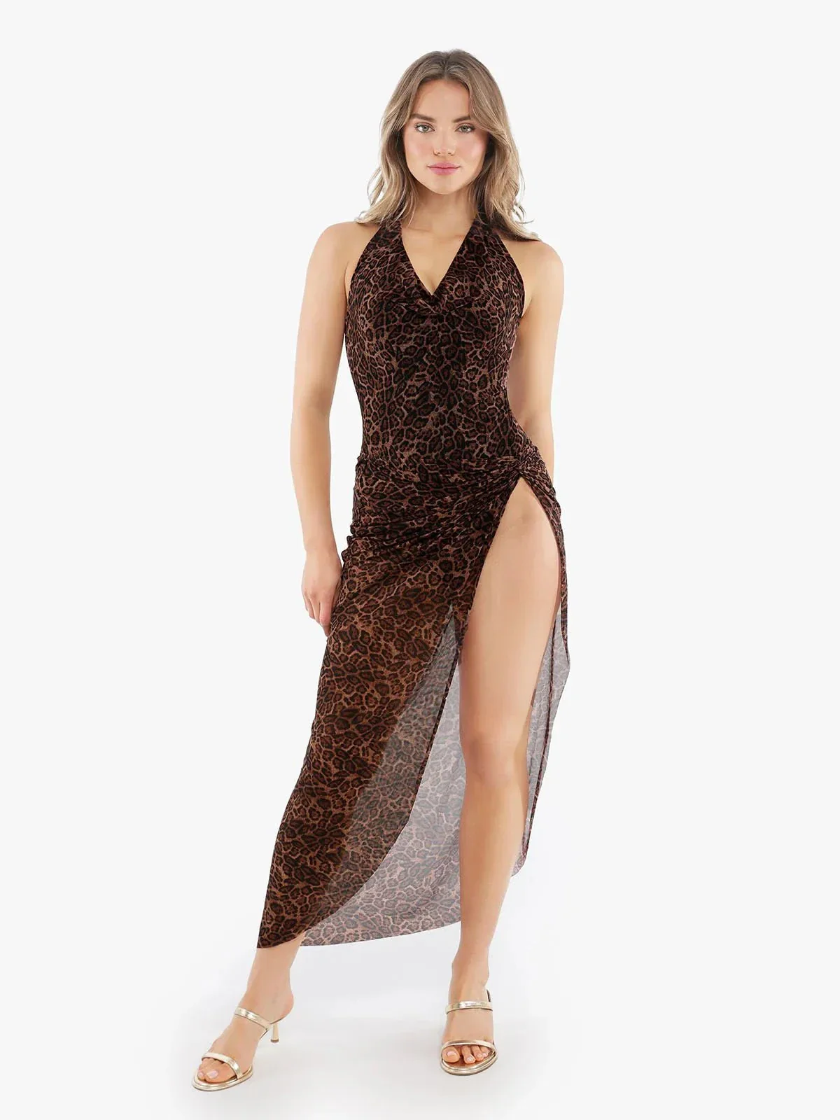 Shapewear Leopard Cowl Neck Halter Tummy Control Bodysuit - Image 10