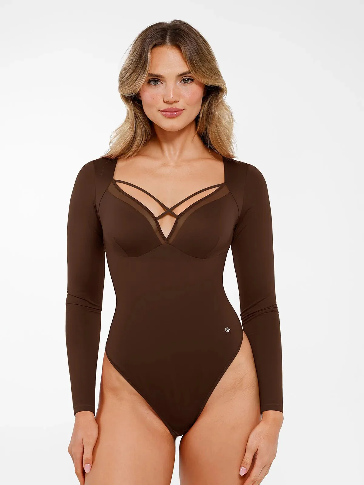 Shapewear Long Sleeve Mesh Inset Tummy Control Bodysuit - Image 12