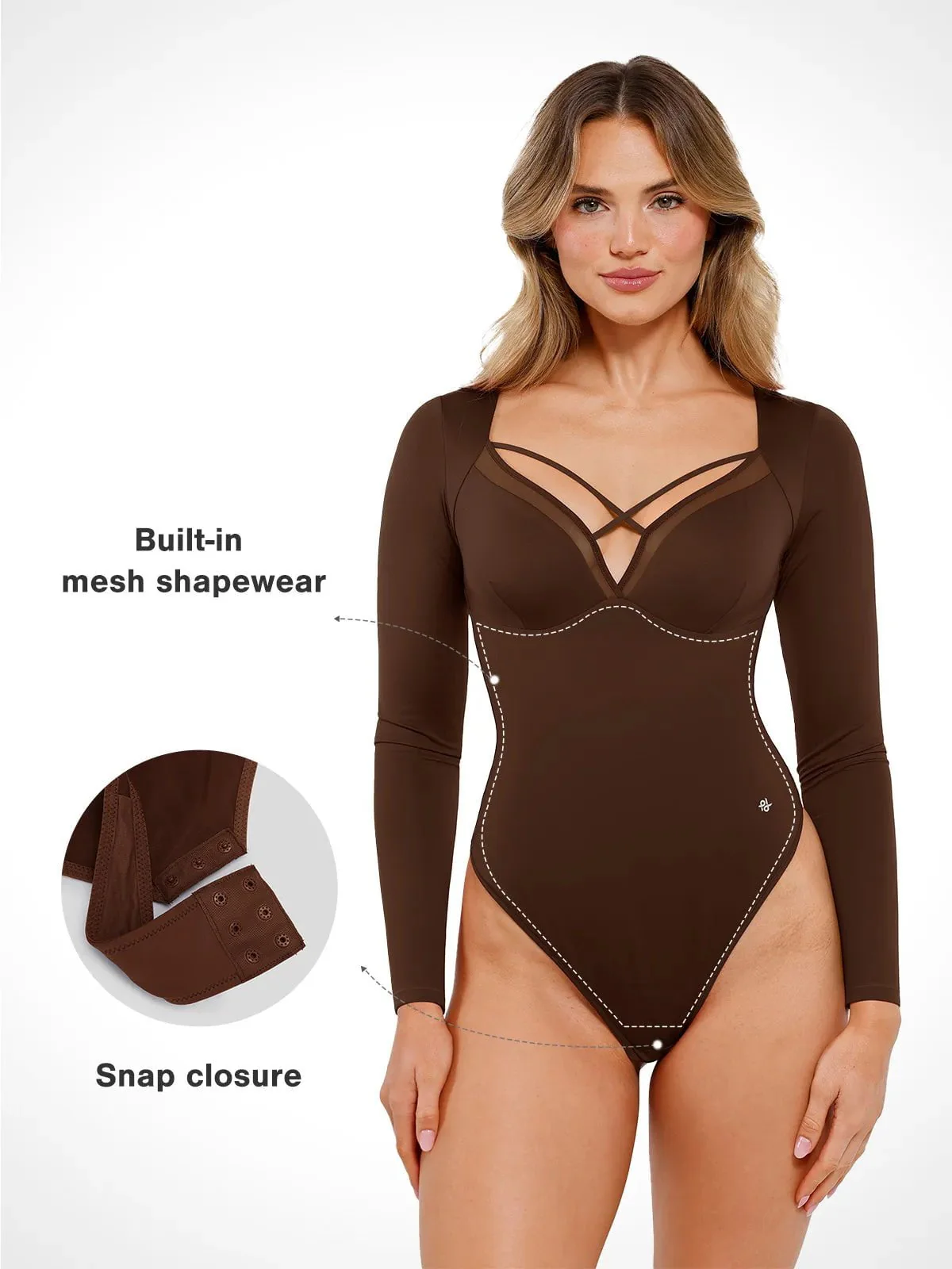 Shapewear Long Sleeve Mesh Inset Tummy Control Bodysuit - Image 13