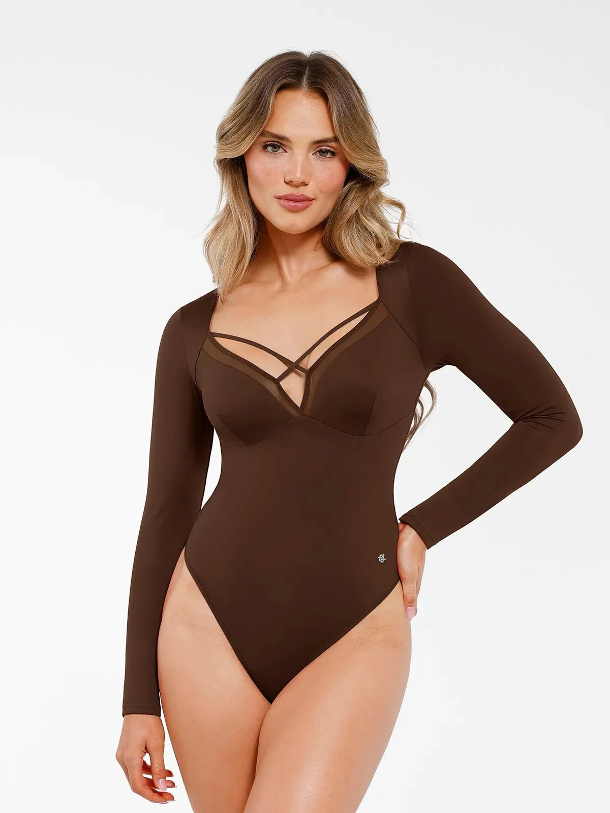 Shapewear Long Sleeve Mesh Inset Tummy Control Bodysuit - Image 16